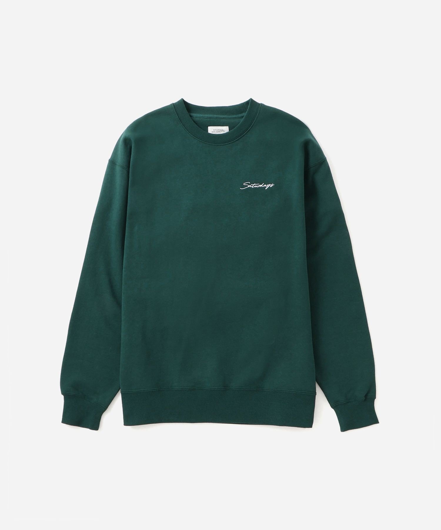 【サタデイズ ニューヨークシティ/SATURDAYS NYC】のBowery Script Emb Sweatshirt インテリア・キッズ・メンズ・レディースファッション・服の通販 founy(ファニー)  ファッション Fashion レディースファッション Fashion for Women トップス・カットソー Cut & Sew Tops シャツ・ブラウス・オフィスカジュアル Elegant Blouses & Button-Ups レディースパーカー・カジュアルフーディー Casual Hoodies & Sweatshirts ロングTシャツ・Tシャツ Longline T-Shirts & Tees スウェット・クルーネックトップス Sweatshirts & Crewnecks / Relaxed Fit Sweat Tops 定番 Standard, Basic Item グリーン(30)|ID: prp329100004752442 ipo3291000000034371767