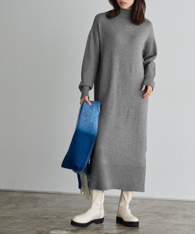 【ピエロ/Pierrot】のもっちりカシミヤタッチハイネックロングニットワンピース インテリア・キッズ・メンズ・レディースファッション・服の通販 founy(ファニー) 　ファッション　Fashion　レディースファッション　Fashion for Women　ワンピース　Dresses　ニットワンピース　Knit Dresses　ジャケット　Jacket, Outerwear　スニーカー　Sneakers, Trainers　杢チャコール|ID: prp329100004752499 ipo3291000000035161544