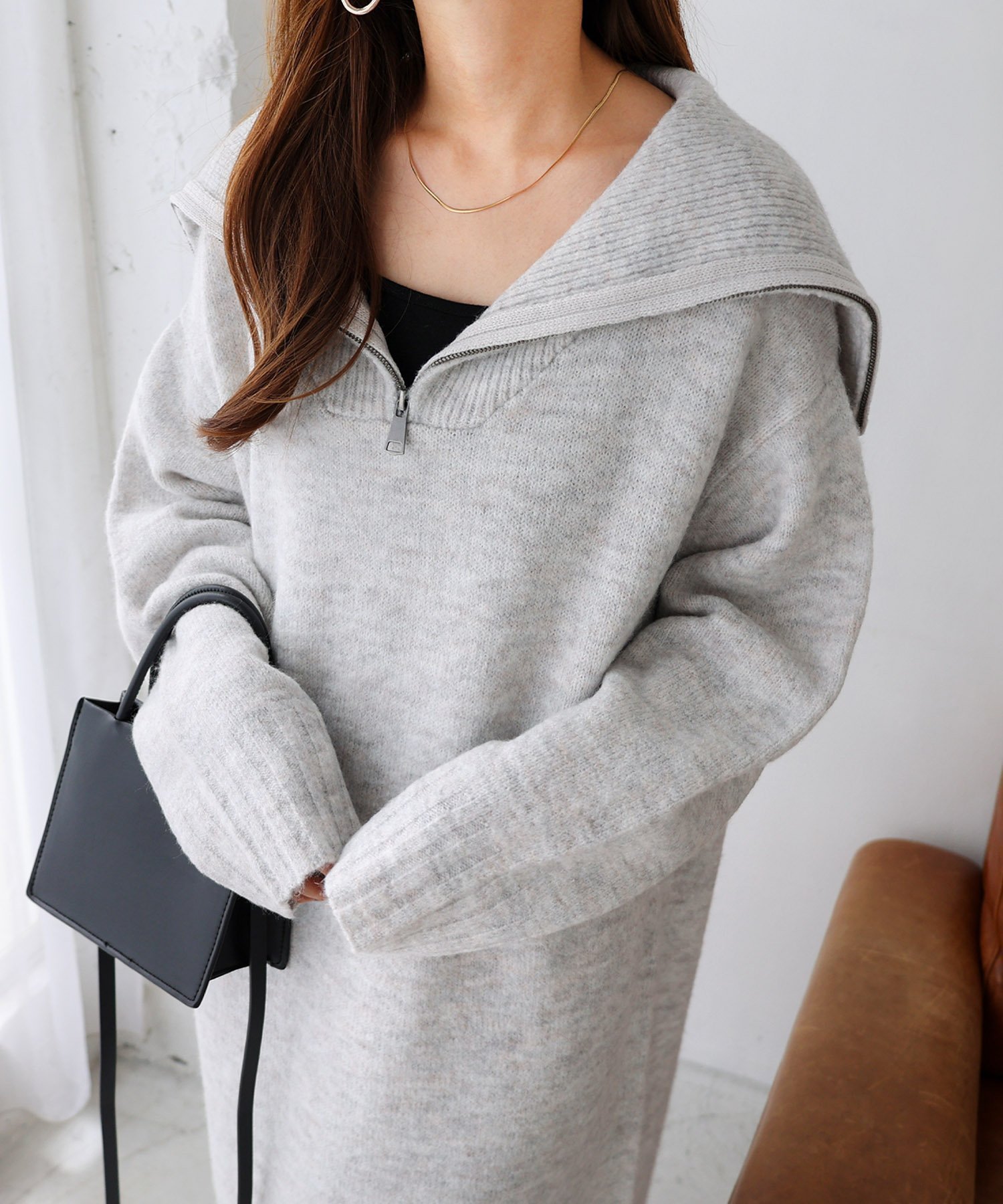 【アンドミー/andme】のセーラーカラー 長袖 ハーフジップ ニット ワンピース インテリア・キッズ・メンズ・レディースファッション・服の通販 founy(ファニー) ファッション Fashion レディースファッション Fashion for Women ワンピース Dresses ニットワンピース Knit Dresses おすすめ Recommended / Our Picks アクリル Acrylic Material ストレート Straight, Straight Cut トレンド Trend, Trending Now 長袖 Long Sleeve, Full Sleeve ライトグレー|ID: prp329100004752500 ipo3291000000034633522