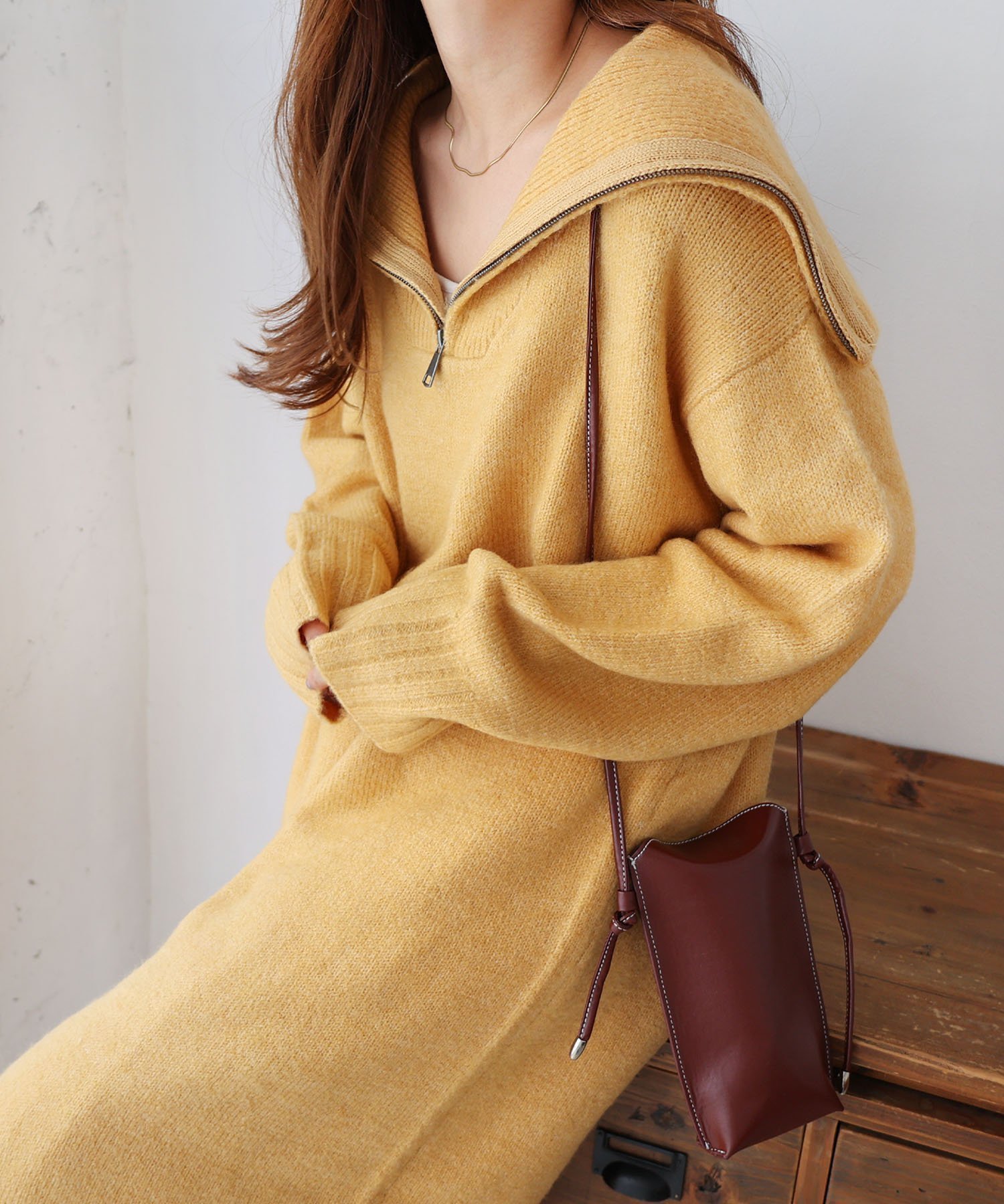 【アンドミー/andme】のセーラーカラー 長袖 ハーフジップ ニット ワンピース インテリア・キッズ・メンズ・レディースファッション・服の通販 founy(ファニー) ファッション Fashion レディースファッション Fashion for Women ワンピース Dresses ニットワンピース Knit Dresses おすすめ Recommended / Our Picks アクリル Acrylic Material ストレート Straight, Straight Cut トレンド Trend, Trending Now 長袖 Long Sleeve, Full Sleeve イエロー|ID: prp329100004752500 ipo3291000000034633531