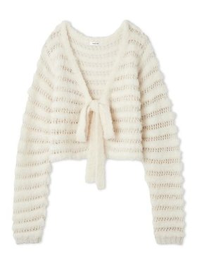 【フレイ アイディー/FRAY I.D】のネット編みシャギーボーダーカーデ 人気、トレンドファッション・服の通販 founy(ファニー) ファッション Fashion レディースファッション Fashion for Women カーディガン Cardigan, Knitwear スマート Smart, Elegant テクスチャー Texture, Textured Fabric ボーダー Border, Stripe リボン Ribbon, Bow ルーズ Loose, Oversized |ID:prp329100004752511