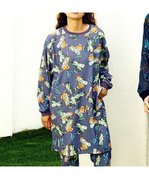 【ゴースローキャラバン/go slow caravan】の寝るまで気持ちいい総柄スムースワンピース (WOMENS) インテリア・キッズ・メンズ・レディースファッション・服の通販 founy(ファニー)  ファッション Fashion レディースファッション Fashion for Women ワンピース Dresses おすすめ Recommended / Our Picks なめらか Smooth, Silky Texture インナー Innerwear セットアップ Set-Up, Coordinated Outfit プリント Print, Printed Pattern リラックス Relax, Relaxed Fit 今季 This Season, Current Season 定番 Standard, Basic Item 犬 Dog ダークパープル|ID: prp329100004752521 ipo3291000000034372599