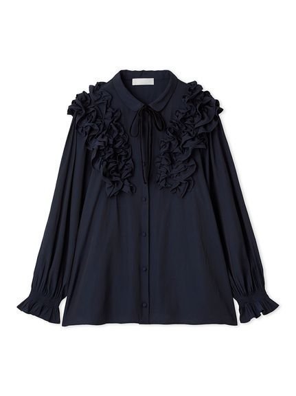 【セルフォード/CELFORD】の【ウォッシャブル】フリルヨークシャツカラーブラウス インテリア・キッズ・メンズ・レディースファッション・服の通販 founy(ファニー) 　ファッション　Fashion　レディースファッション　Fashion for Women　トップス・カットソー　Cut & Sew Tops　シャツ・ブラウス・オフィスカジュアル　Elegant Blouses & Button-Ups　ウォッシャブル　Machine Washable　クラシカル　Classical, Vintage-Inspired　ジャケット　Jacket, Outerwear　スマート　Smart, Elegant　チュニック　Tunic, Long Top　フリル　Frill, Ruffle　モダン　Modern, Contemporary　リボン　Ribbon, Bow　エレガント 上品　Elegant　NVY[089]|ID: prp329100004752531 ipo3291000000034580652