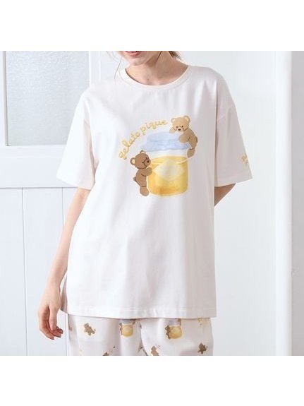 【ジェラート ピケ/gelato pique】のはちみつベア柄ワンポイントTシャツ インテリア・キッズ・メンズ・レディースファッション・服の通販 founy(ファニー) 　ファッション　Fashion　レディースファッション　Fashion for Women　トップス・カットソー　Cut & Sew Tops　シャツ・ブラウス・オフィスカジュアル　Elegant Blouses & Button-Ups　ロングTシャツ・Tシャツ　Longline T-Shirts & Tees　イエロー　Yellow　スマート　Smart, Elegant　ワンポイント　One Point, Statement Accent　秋　Autumn　OWHT[002]|ID: prp329100004752689 ipo3291000000034540103