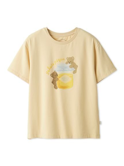【ジェラート ピケ/gelato pique】のはちみつベア柄ワンポイントTシャツ インテリア・キッズ・メンズ・レディースファッション・服の通販 founy(ファニー) 　ファッション　Fashion　レディースファッション　Fashion for Women　トップス・カットソー　Cut & Sew Tops　シャツ・ブラウス・オフィスカジュアル　Elegant Blouses & Button-Ups　ロングTシャツ・Tシャツ　Longline T-Shirts & Tees　イエロー　Yellow　スマート　Smart, Elegant　ワンポイント　One Point, Statement Accent　秋　Autumn　YEL[032]|ID: prp329100004752689 ipo3291000000034540104