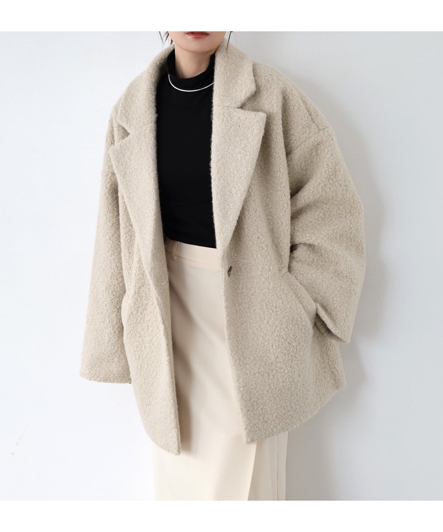 【アンドミー/andme】のシープ調ボア ミドル丈 テーラードコート インテリア・キッズ・メンズ・レディースファッション・服の通販 founy(ファニー) ファッション Fashion レディースファッション Fashion for Women アウター Coat / Outerwear Collection コート・ロングコート・ピーコート Long Coats, Peacoats & More ポケット Pocket, Pocket Detail ミドル Middle Length, Mid Height おすすめ Recommended / Our Picks ライトベージュ|ID: prp329100004753152 ipo3291000000034800285