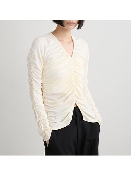 【ミースロエ/MIESROHE】のギャザーカットトップス 人気、トレンドファッション・服の通販 founy(ファニー) 　ファッション　Fashion　レディースファッション　Fashion for Women　トップス・カットソー　Cut & Sew Tops　カットソー　Cut and Sewn Top　ギャザー　Gathered, Ruffled　スマート　Smart, Elegant　デコルテ　Décolleté, Neckline　フロント　Front, Front Design　エレガント 上品　Elegant　 other-1|ID: prp329100004753203 ipo3291000000034379688