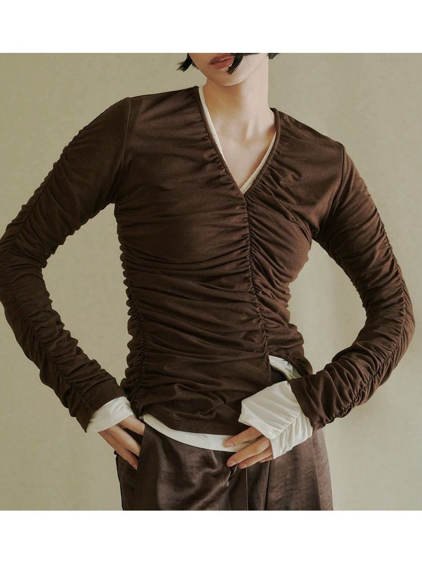 【ミースロエ/MIESROHE】のギャザーカットトップス インテリア・キッズ・メンズ・レディースファッション・服の通販 founy(ファニー) 　ファッション　Fashion　レディースファッション　Fashion for Women　トップス・カットソー　Cut & Sew Tops　カットソー　Cut and Sewn Top　ギャザー　Gathered, Ruffled　スマート　Smart, Elegant　デコルテ　Décolleté, Neckline　フロント　Front, Front Design　エレガント 上品　Elegant　BRW[058]|ID: prp329100004753203 ipo3291000000035083279