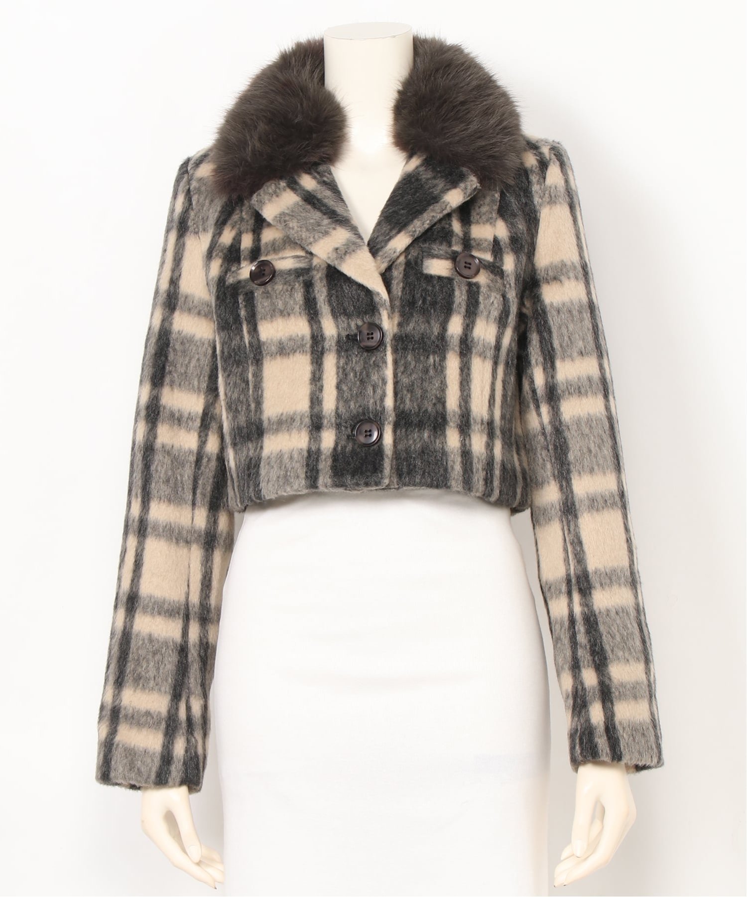 【リップサービス/LIP SERVICE】のLIP SERVICE/ファーカラーシャギーチェックジャケット 人気、トレンドファッション・服の通販 founy(ファニー) 　ファッション　Fashion　レディースファッション　Fashion for Women　アウター　Coat / Outerwear Collection　レディースジャケット・軽アウター　Jackets　 other-1|ID: prp329100004753235 ipo3291000000034379987