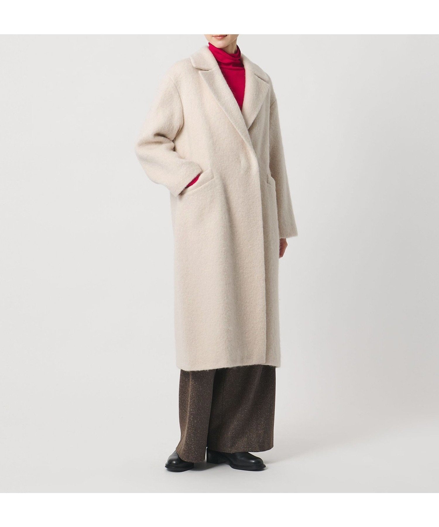 【ユナイテッドアローズ/UNITED ARROWS】のシャギー ビッグ テーラード コート インテリア・キッズ・メンズ・レディースファッション・服の通販 founy(ファニー) 　ファッション　Fashion　レディースファッション　Fashion for Women　アウター　Coat / Outerwear Collection　コート・ロングコート・ピーコート　Long Coats, Peacoats & More　エレガント 上品　Elegant　スカーフ　Scarf, Neckwear　スラックス　Slacks, Dress Pants　テーラード　Tailored, Tailored Fit　デニム　Denim, Jeans Material　ドロップ　Drop Shoulder, Dropped Style　ネックレス　Necklace, Pendant Necklace　バランス　Balance, Style Balance　ビッグ　Big, Oversized　フロント　Front, Front Design　レギュラー　Regular, Standard Fit　OFF WHITE|ID: prp329100004753311 ipo3291000000034902444