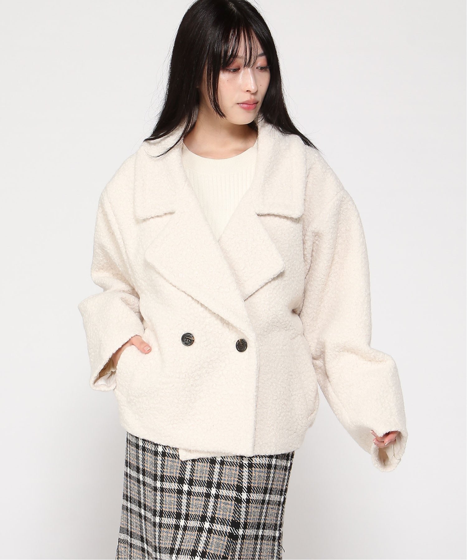 【インタープラネット/INTERPLANET】のブークレツイードダブルショート丈コート 人気、トレンドファッション・服の通販 founy(ファニー) 　ファッション　Fashion　レディースファッション　Fashion for Women　アウター　Coat / Outerwear Collection　コート・ロングコート・ピーコート　Long Coats, Peacoats & More　 other-1|ID: prp329100004753323 ipo3291000000034380705