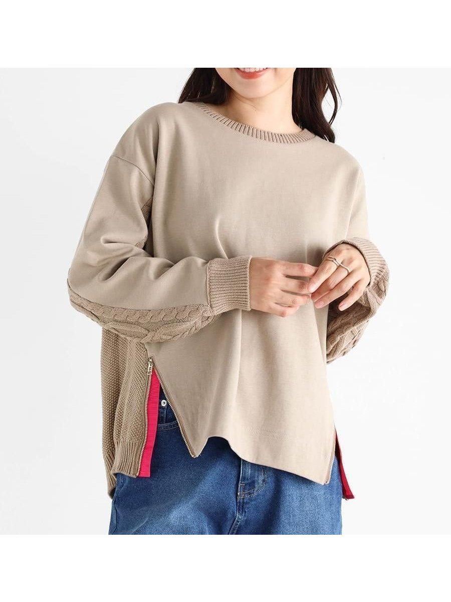 【ヴァン/Vin】のケーブルニットドッキングデザインプルオーバー インテリア・キッズ・メンズ・レディースファッション・服の通販 founy(ファニー) ファッション Fashion レディースファッション Fashion for Women トップス・カットソー Cut & Sew Tops ニット Knit Tops & Sweaters カジュアルプルオーバー・ニットトップス Pullovers & Knit Tops / Casual Pullovers カットソー Cut and Sewn Top スリット Slit, Slit Detail デニム Denim, Jeans Material ボトム Bottoms, Lower Wear モカ|ID: prp329100004753339 ipo3291000000034844929