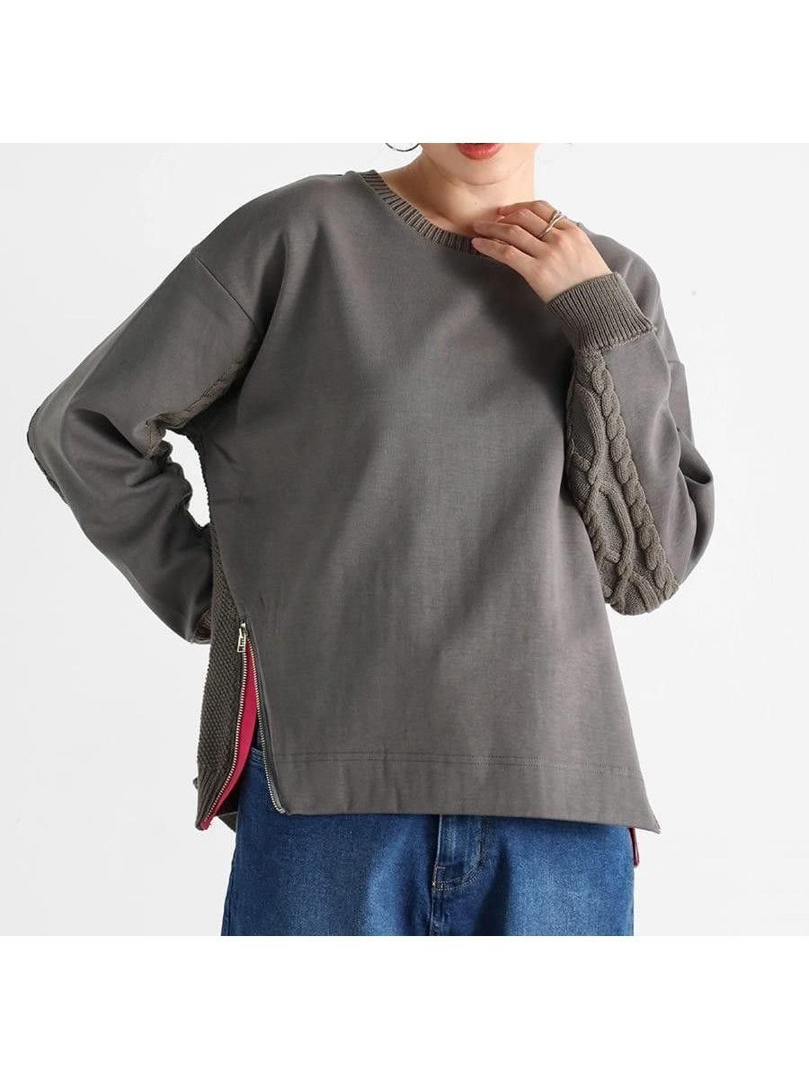 【ヴァン/Vin】のケーブルニットドッキングデザインプルオーバー インテリア・キッズ・メンズ・レディースファッション・服の通販 founy(ファニー) ファッション Fashion レディースファッション Fashion for Women トップス・カットソー Cut & Sew Tops ニット Knit Tops & Sweaters カジュアルプルオーバー・ニットトップス Pullovers & Knit Tops / Casual Pullovers カットソー Cut and Sewn Top スリット Slit, Slit Detail デニム Denim, Jeans Material ボトム Bottoms, Lower Wear チャコールグレー|ID: prp329100004753339 ipo3291000000034844931