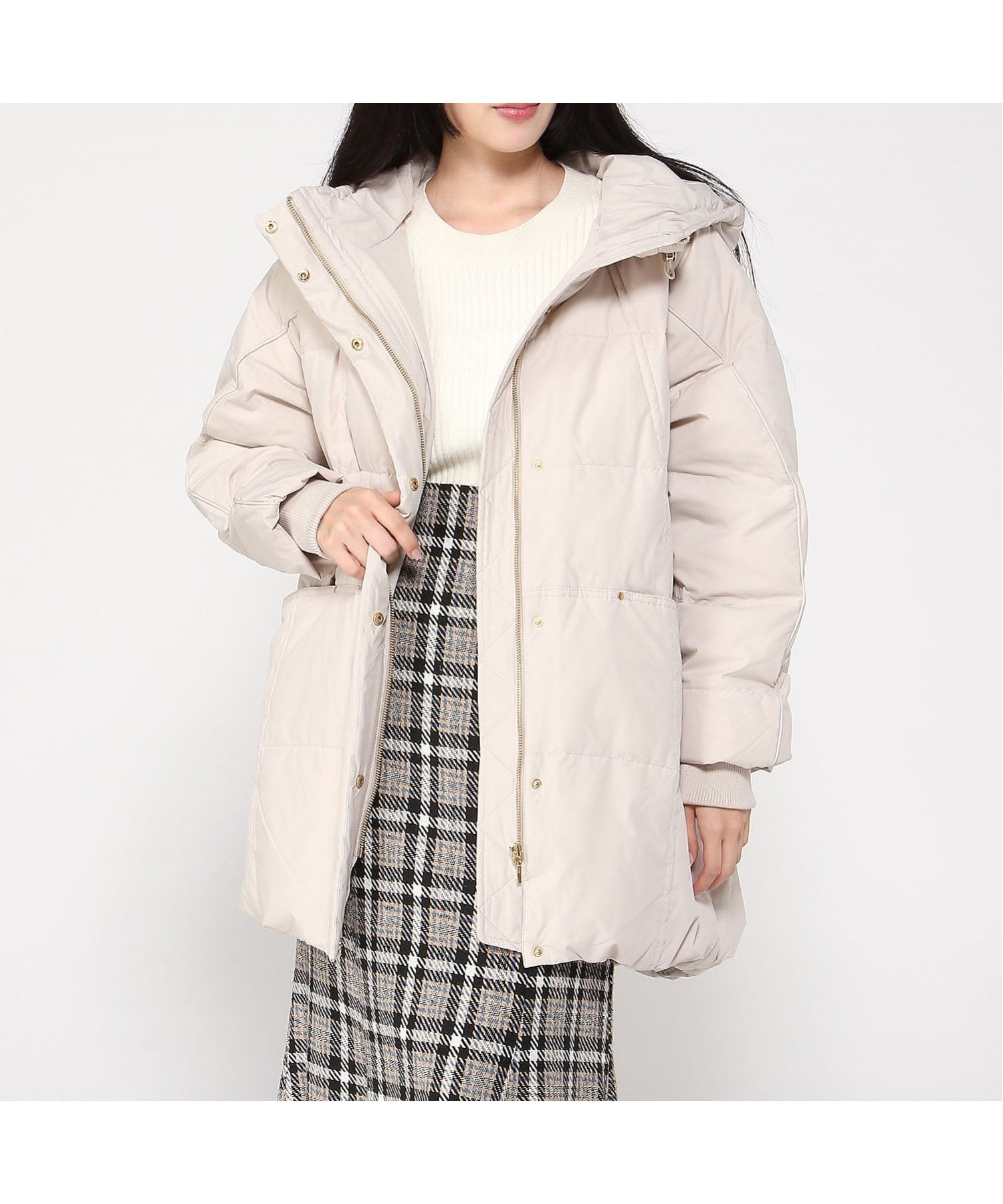 【インタープラネット/INTERPLANET】のストレッチフードミドルピュアダウン インテリア・キッズ・メンズ・レディースファッション・服の通販 founy(ファニー) 　ファッション　Fashion　レディースファッション　Fashion for Women　グレージュ|ID: prp329100004753342 ipo3291000000034380914