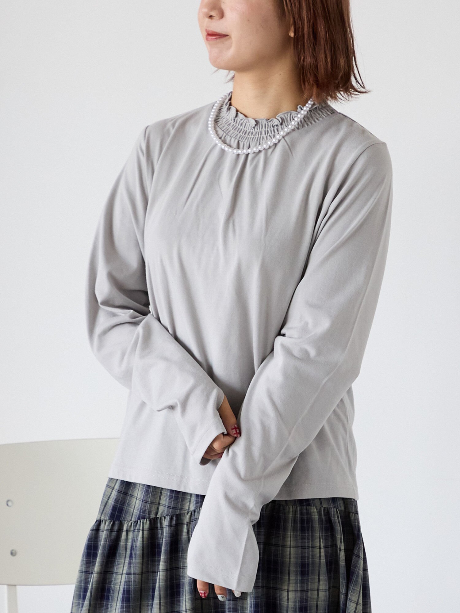 【エヘカソポ/ehka sopo】のシャーリング襟カットソー インテリア・キッズ・メンズ・レディースファッション・服の通販 founy(ファニー) 　ファッション　Fashion　レディースファッション　Fashion for Women　トップス・カットソー　Cut & Sew Tops　カットソー・ベーシックTシャツ　Cut-and-Sewn Tops / Stretch Tees & Basics　おすすめ　Recommended / Our Picks　カットソー　Cut and Sewn Top　シャーリング　Shirring, Ruched　フィット　Fit, Slim Fit　グレー|ID: prp329100004753383 ipo3291000000034585616