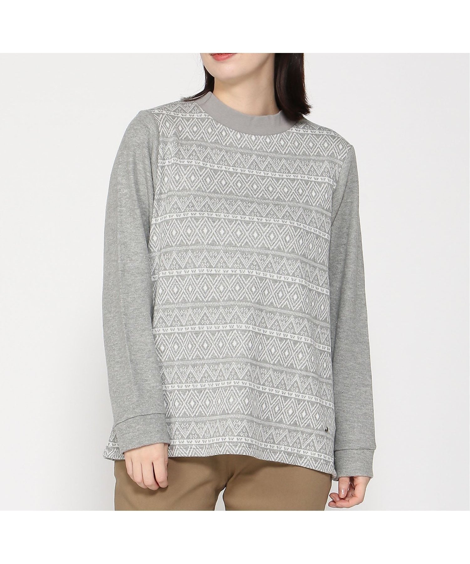 【クロコダイル/CROCODILE】の切り替え ジャカード プルオーバー インテリア・キッズ・メンズ・レディースファッション・服の通販 founy(ファニー) 　ファッション　Fashion　レディースファッション　Fashion for Women　トップス・カットソー　Cut & Sew Tops　カジュアルプルオーバー・ニットトップス　Pullovers & Knit Tops / Casual Pullovers　ジャカード／ジャガード　Jacquard, Woven Pattern　冬　Winter / This Winter　無地　Plain, Solid Color　グレー|ID: prp329100004753410 ipo3291000000035127900