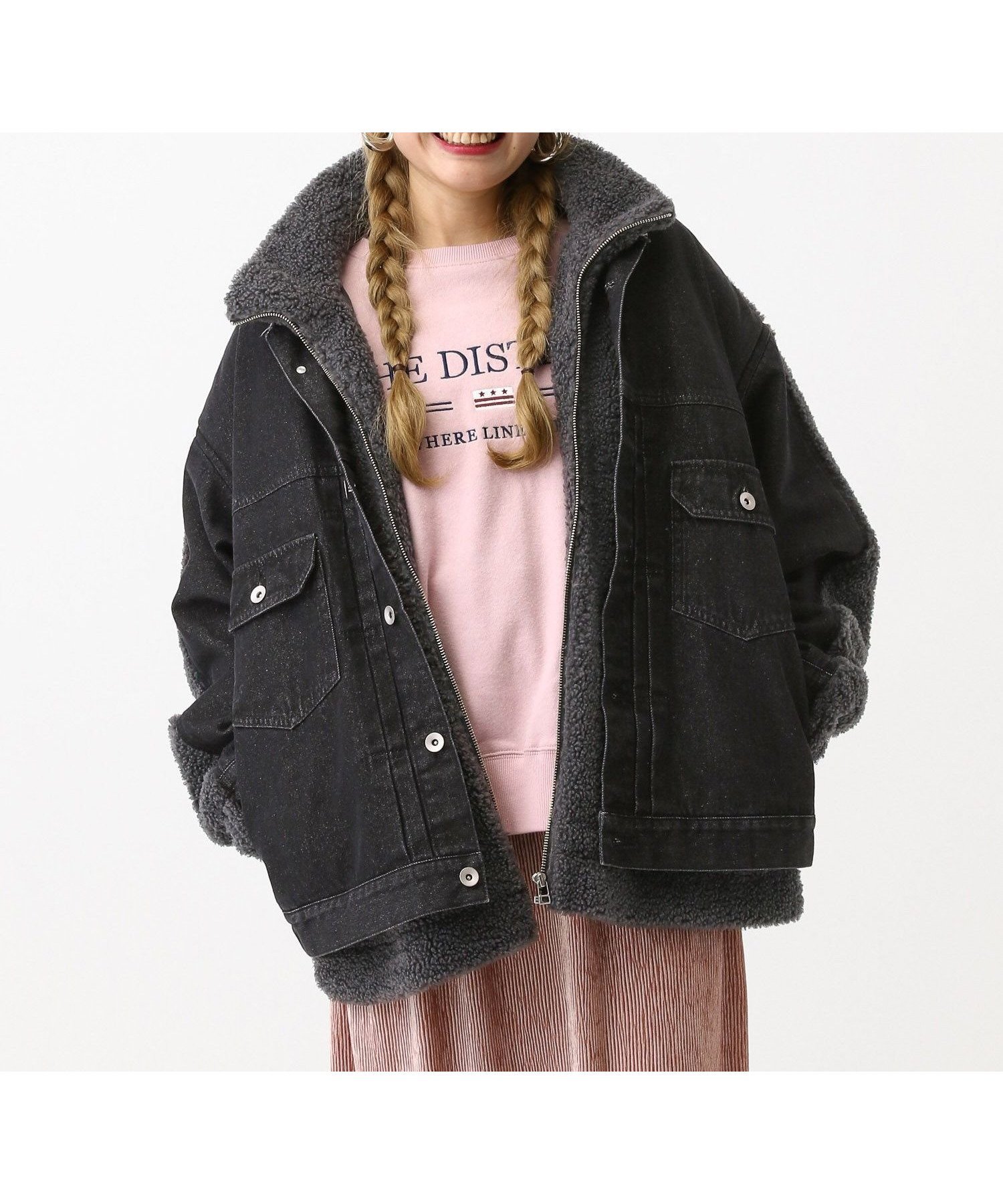 【レプシィム ローリーズファーム/LEPSIM LOWRYS FARM】のデニムボアドッキングジャケット インテリア・キッズ・メンズ・レディースファッション・服の通販 founy(ファニー) 　ファッション　Fashion　レディースファッション　Fashion for Women　アウター　Coat / Outerwear Collection　レディースジャケット・軽アウター　Jackets　おすすめ　Recommended / Our Picks　ジップ　Zip, Zipper　ジャケット　Jacket, Outerwear　スタンド　Stand Collar, Upright Stand　デニム　Denim, Jeans Material　ドッキング　Docking, Mixed Material　ベロア　Velour, Soft Velvet　ボトム　Bottoms, Lower Wear　洗える　Machine Washable　ブラック×チャコール09|ID: prp329100004753530 ipo3291000000034383018