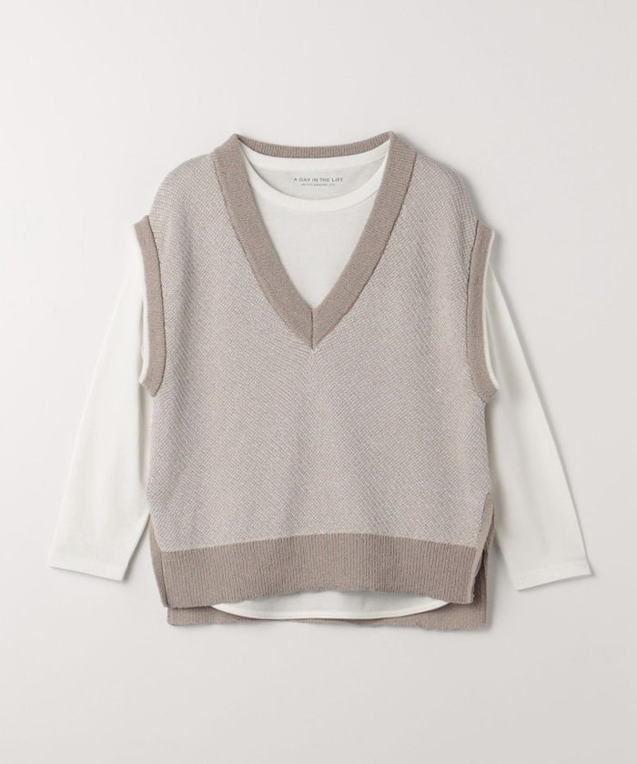 【ユナイテッドアローズ/UNITED ARROWS】のジャガード Vネックベスト+カットソー A DAY IN THE LIFE インテリア・キッズ・メンズ・レディースファッション・服の通販 founy(ファニー) https://founy.com/ ファッション Fashion レディースファッション Fashion for Women アウター Coat / Outerwear Collection トップス・カットソー Cut & Sew Tops ベスト&ジレ / 重ね着スタイル Vests & Gilets カットソー・ベーシックTシャツ Cut-and-Sewn Tops / Stretch Tees & Basics Vネックトップス V-Neck Tops / V-Cut Neckline Shirts インナー Innerwear カットソー Cut and Sewn Top シンプル Simple, Minimal スリット Slit, Slit Detail ベスト Vest, Waistcoat ラウンド Round, Round Neck アウトレット Outlet / Clearance おすすめ Recommended / Our Picks |ID: prp329100004753596 ipo3291000000034383837