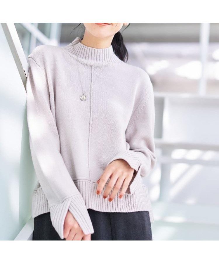 【デッサン/Dessin】の【洗える】センタータックラインハイネックニット インテリア・キッズ・メンズ・レディースファッション・服の通販 founy(ファニー) 　ファッション　Fashion　レディースファッション　Fashion for Women　トップス・カットソー　Cut & Sew Tops　ニット　Knit Tops & Sweaters　アクリル　Acrylic Material　洗える　Machine Washable　スマート　Smart, Elegant　スリット　Slit, Slit Detail　センター　Center, Center Line　ハイネック　High Neck, Mock Neck　バランス　Balance, Style Balance　リラックス　Relax, Relaxed Fit　グレージュ|ID: prp329100004753681 ipo3291000000034660897