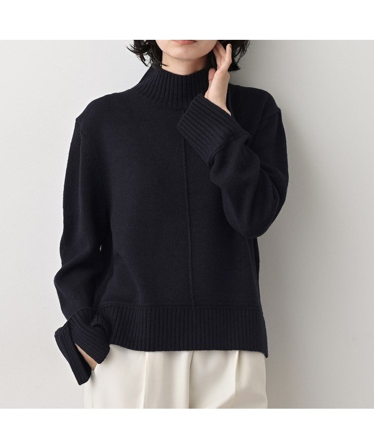 【デッサン/Dessin】の【洗える】センタータックラインハイネックニット インテリア・キッズ・メンズ・レディースファッション・服の通販 founy(ファニー) 　ファッション　Fashion　レディースファッション　Fashion for Women　トップス・カットソー　Cut & Sew Tops　ニット　Knit Tops & Sweaters　アクリル　Acrylic Material　洗える　Machine Washable　スマート　Smart, Elegant　スリット　Slit, Slit Detail　センター　Center, Center Line　ハイネック　High Neck, Mock Neck　バランス　Balance, Style Balance　リラックス　Relax, Relaxed Fit　ネイビー|ID: prp329100004753681 ipo3291000000034660899