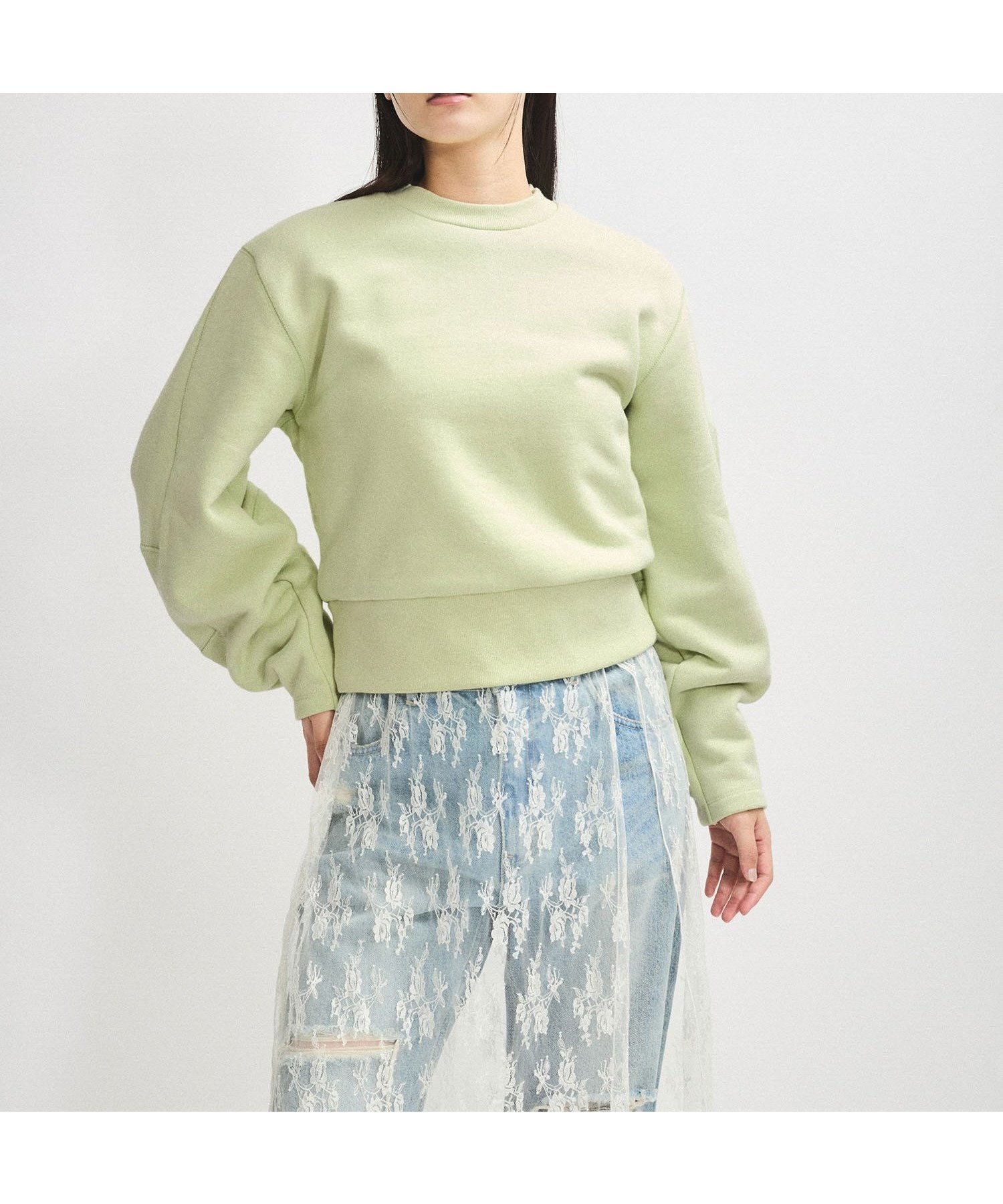 【アダム エ ロペ/ADAM ET ROPE'】の【サステナブル】フォルムスリーブスウェット インテリア・キッズ・メンズ・レディースファッション・服の通販 founy(ファニー)  ファッション Fashion レディースファッション Fashion for Women トップス・カットソー Cut & Sew Tops レディースパーカー・カジュアルフーディー Casual Hoodies & Sweatshirts スウェット・クルーネックトップス Sweatshirts & Crewnecks / Relaxed Fit Sweat Tops 秋 Autumn カットソー Cut and Sewn Top スウェット / スエット Sweatshirt, Sweatwear パターン Pattern, Design Print フォルム Silhouette, Form ボトム Bottoms, Lower Wear リラックス Relax, Relaxed Fit レース Lace, Lace Fabric ロング Long, Long-Length おすすめ Recommended / Our Picks エレガント 上品 Elegant 2025年 2025 2025-2026秋冬・A/W Autumn/Winter 2025–26 AW25–26 ライトグリーン(33)|ID: prp329100004753837 ipo3291000000034385460
