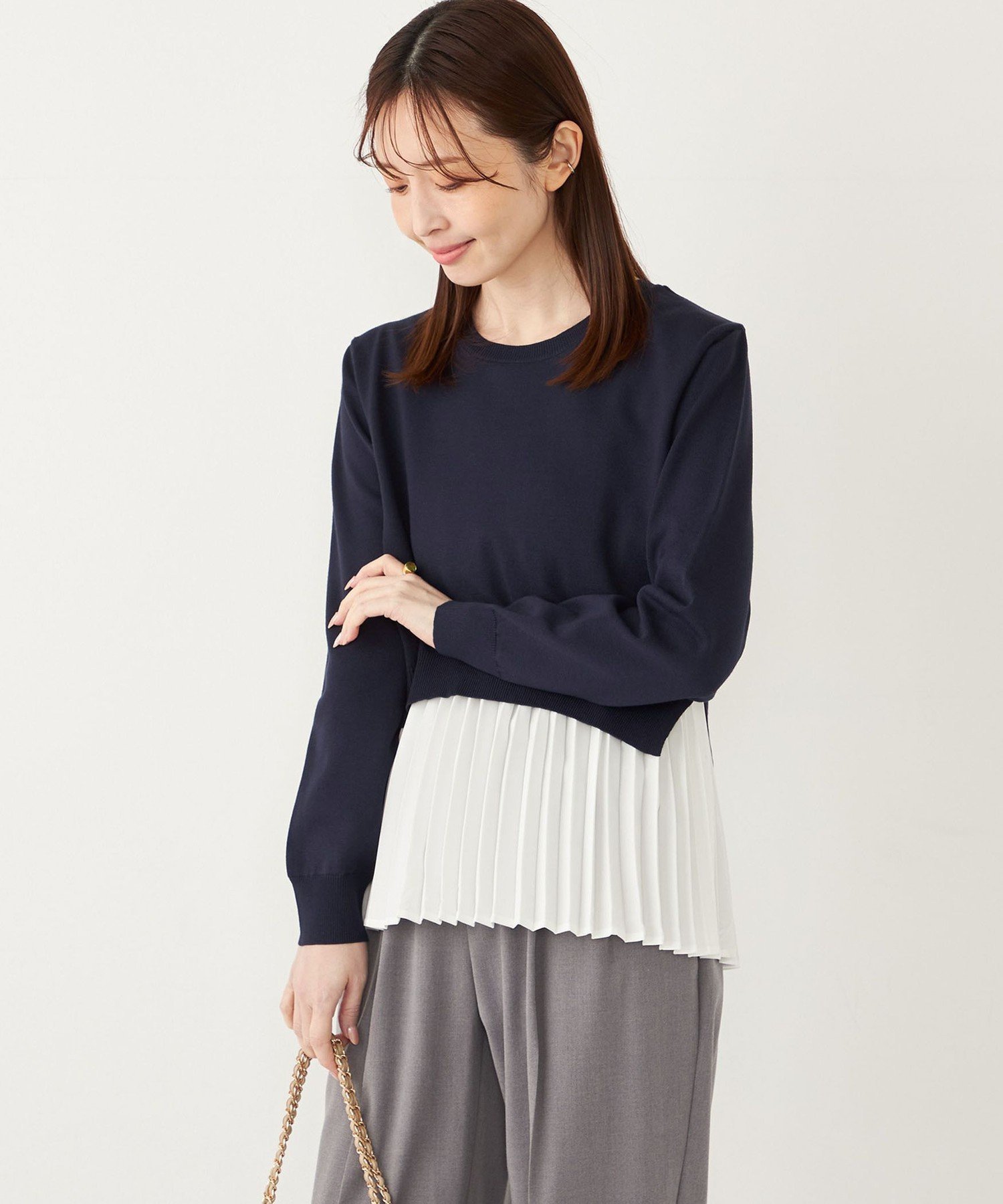 【シップス フォー ウィメン/SHIPS】のSHIPS Colors 手洗い可能 ヘムプリーツ ドッキング ニット インテリア・キッズ・メンズ・レディースファッション・服の通販 founy(ファニー)  ファッション Fashion レディースファッション Fashion for Women トップス・カットソー Cut & Sew Tops ニット Knit Tops & Sweaters シンプル Simple, Minimal ドッキング Docking, Mixed Material プリーツ Pleats, Pleated ボトム Bottoms, Lower Wear メンズ Men's, Menswear アウトレット Outlet / Clearance エレガント 上品 Elegant ビジネス 仕事 通勤 Business / Work / Commuting 2025年 2025 2025春夏・S/S Spring/Summer 2025 SS25 ネイビー|ID: prp329100004753885 ipo3291000000034385840