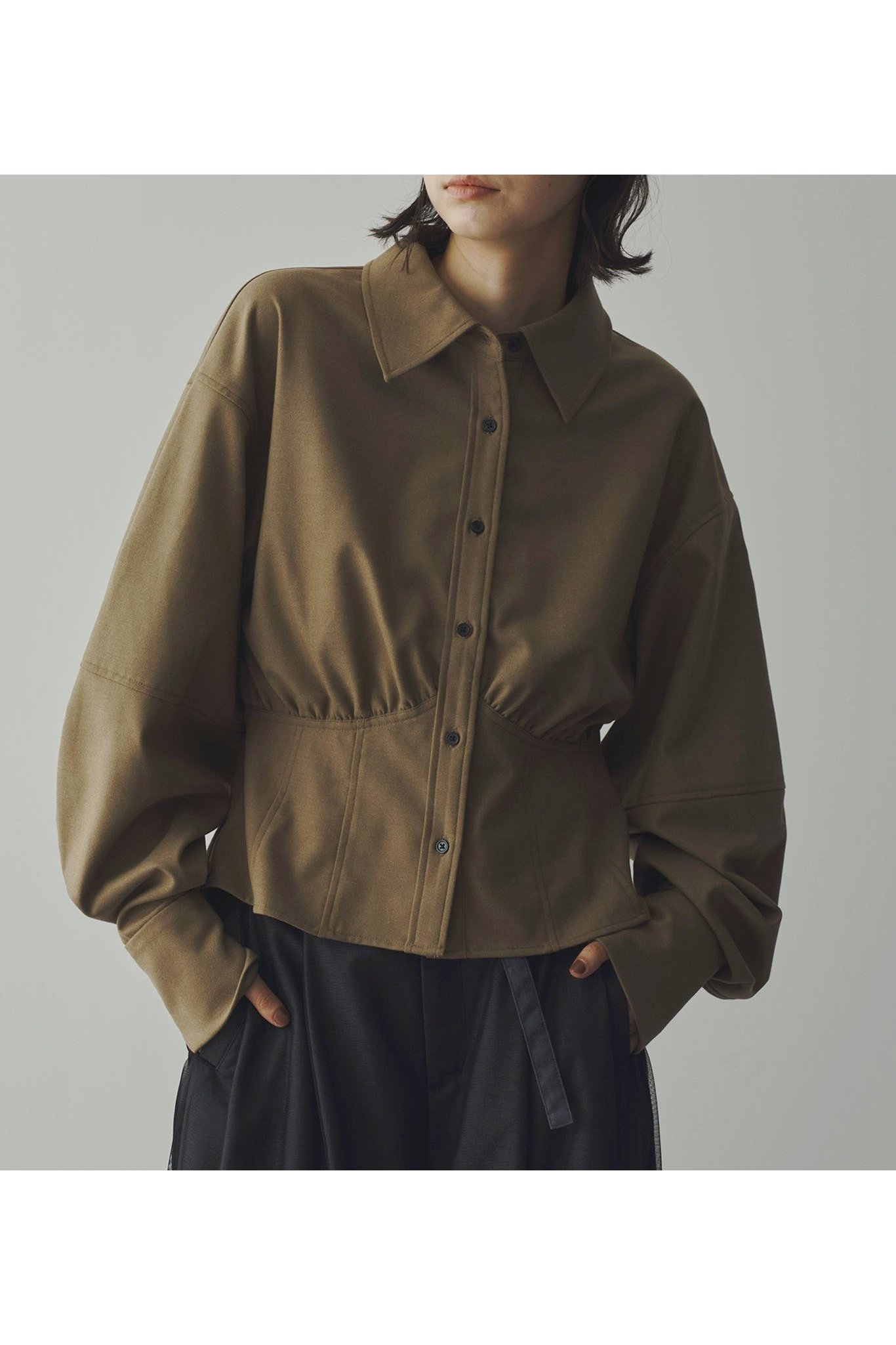 【その他のブランド/Other】のコルセットデザインシャツ インテリア・キッズ・メンズ・レディースファッション・服の通販 founy(ファニー) 　ファッション　Fashion　レディースファッション　Fashion for Women　トップス・カットソー　Cut & Sew Tops　シャツ・ブラウス・オフィスカジュアル　Elegant Blouses & Button-Ups　おすすめ　Recommended / Our Picks　ギャザー　Gathered, Ruffled　コンパクト　Compact, Small Size　スリーブ　Sleeve, Long Sleeve / Short Sleeve　トレンド　Trend, Trending Now　バランス　Balance, Style Balance　モカ|ID: prp329100004754434 ipo3291000000034390076