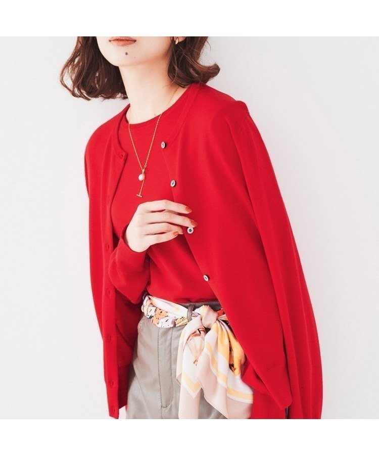 【アンタイトル/UNTITLED】のウール クルーネックニットカーディガン インテリア・キッズ・メンズ・レディースファッション・服の通販 founy(ファニー)  ファッション Fashion レディースファッション Fashion for Women トップス・カットソー Cut & Sew Tops ニット Knit Tops & Sweaters カーディガン・羽織り Layered Style Cardigans アンサンブル Ensemble Set カーディガン Cardigan, Knitwear コンパクト Compact, Small Size スマート Smart, Elegant 定番 Standard, Basic Item ベーシック Basic, Essential ボトム Bottoms, Lower Wear ワイド Wide, Wide Fit おすすめ Recommended / Our Picks レッド|ID: prp329100004754437 ipo3291000000034390094
