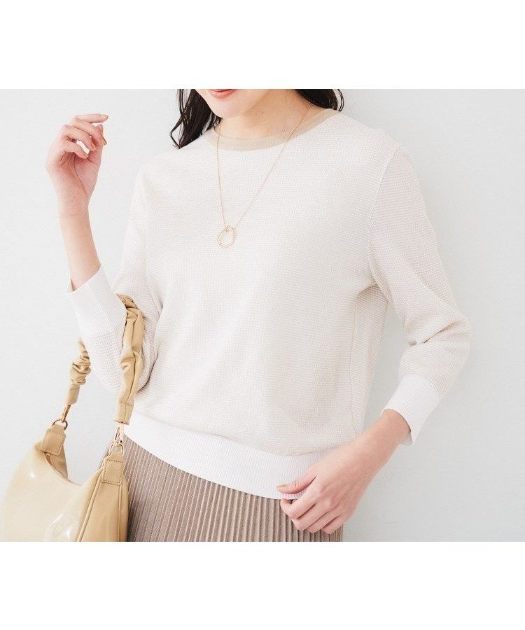 【アンタイトル/UNTITLED】の【配色カラー/アンサンブル可能】きれいめ七分袖ニット インテリア・キッズ・メンズ・レディースファッション・服の通販 founy(ファニー)  ファッション Fashion レディースファッション Fashion for Women トップス・カットソー Cut & Sew Tops ニット Knit Tops & Sweaters アンサンブルニット Knit Ensembles & Twin Sets アンサンブル Ensemble Set インド Indian Textile ストレッチ Stretch, Stretchy Fabric スマート Smart, Elegant ベーシック Basic, Essential 無地 Plain, Solid Color ワイド Wide, Wide Fit 2024年 2024 2024春夏・S/S Spring/Summer 2024 SS24 ライトベージュ|ID: prp329100004754585 ipo3291000000034391110