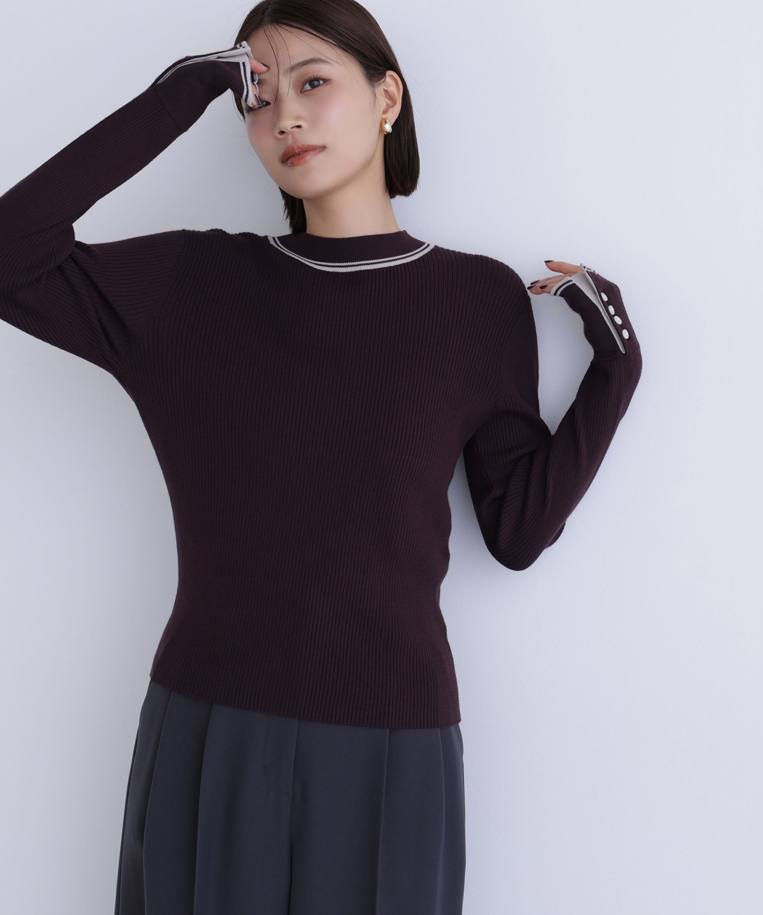 【ナチュラル ビューティー ベーシック/NATURAL BEAUTY BASIC】のバイカラーラインリブニット インテリア・キッズ・メンズ・レディースファッション・服の通販 founy(ファニー) ファッション Fashion レディースファッション Fashion for Women トップス・カットソー Cut & Sew Tops ニット Knit Tops & Sweaters おすすめ Recommended / Our Picks インナー Innerwear コンパクト Compact, Small Size ダブル Double, Double-Breasted モックネック Mock Neck, Short Turtleneck リブニット Rib Knit, Ribbed Knit ブラウン×ベージュ2|ID: prp329100004754821 ipo3291000000034547021