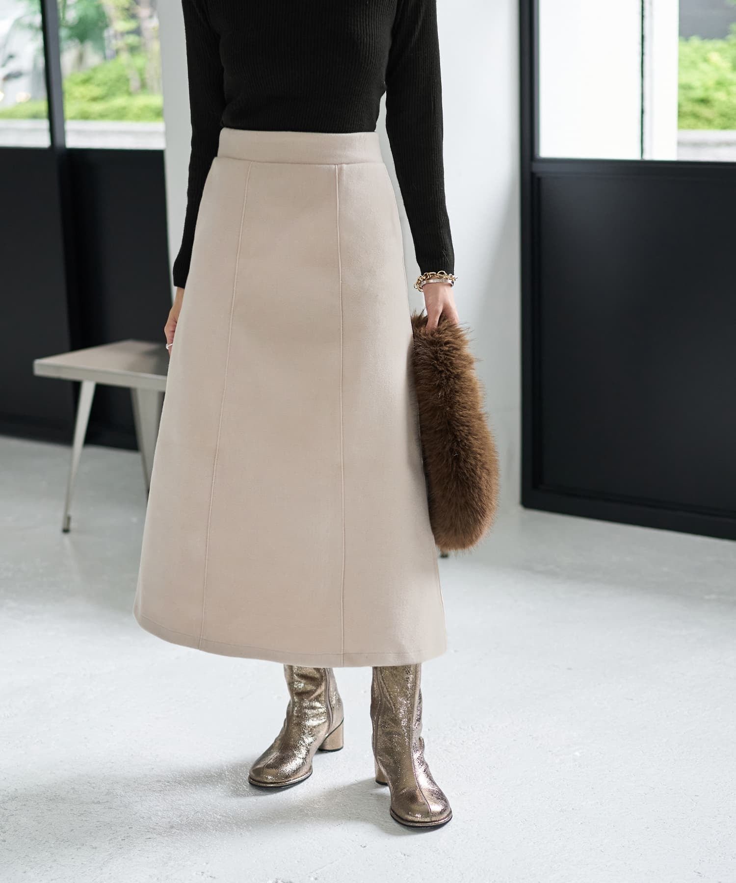 【スタイルデリ/STYLE DELI】のメルトン調Aラインスカート インテリア・キッズ・メンズ・レディースファッション・服の通販 founy(ファニー) 　ファッション　Fashion　レディースファッション　Fashion for Women　スカート　Skirts　Aライン・フレアスカート　A-Line & Flared Skirts　メルトン　Melton, Heavy Wool　ライトベージュ|ID: prp329100004754848 ipo3291000000035133212