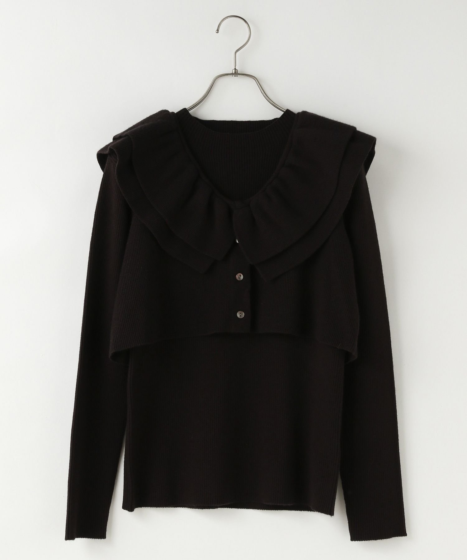 【ローリーズファーム/LOWRYS FARM】のフリル2PニットLS インテリア・キッズ・メンズ・レディースファッション・服の通販 founy(ファニー) 　ファッション　Fashion　レディースファッション　Fashion for Women　トップス・カットソー　Cut & Sew Tops　ニット　Knit Tops & Sweaters　ショート　Short, Short Length　ストレッチ　Stretch, Stretchy Fabric　フェミニン　Feminine, Girly　フリル　Frill, Ruffle　ベスト　Vest, Waistcoat　ブラック09|ID: prp329100004754909 ipo3291000000034729881