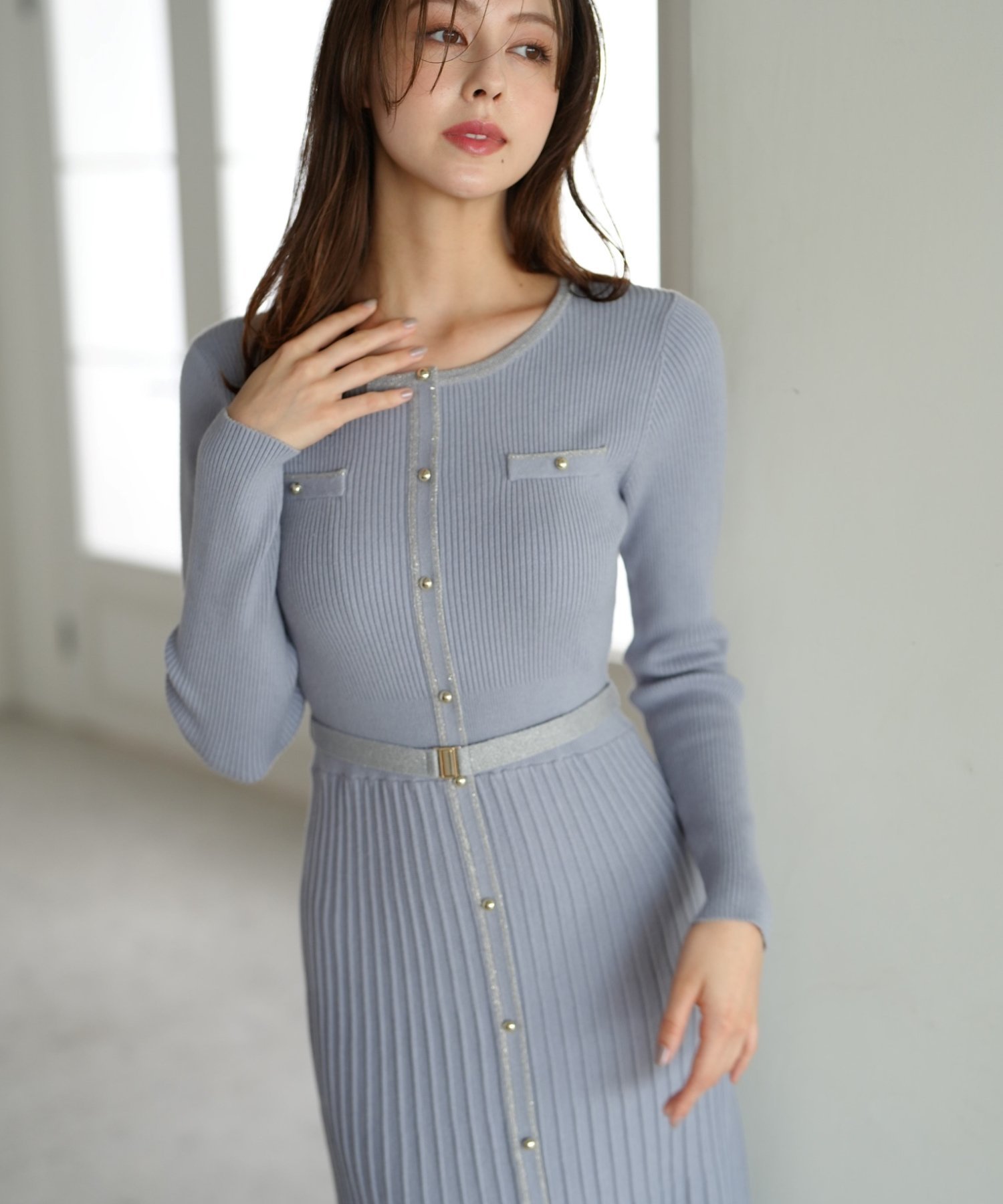 【ミッシュマッシュ/MISCH MASCH】のMM547404 ラメ配色ニットワンピース 人気、トレンドファッション・服の通販 founy(ファニー) 　ファッション　Fashion　レディースファッション　Fashion for Women　ワンピース　Dresses　ニットワンピース　Knit Dresses　フェミニン　Feminine, Girly　メタル　Metal, Metal Parts　エレガント 上品　Elegant　 other-1|ID: prp329100004754927 ipo3291000000034392915