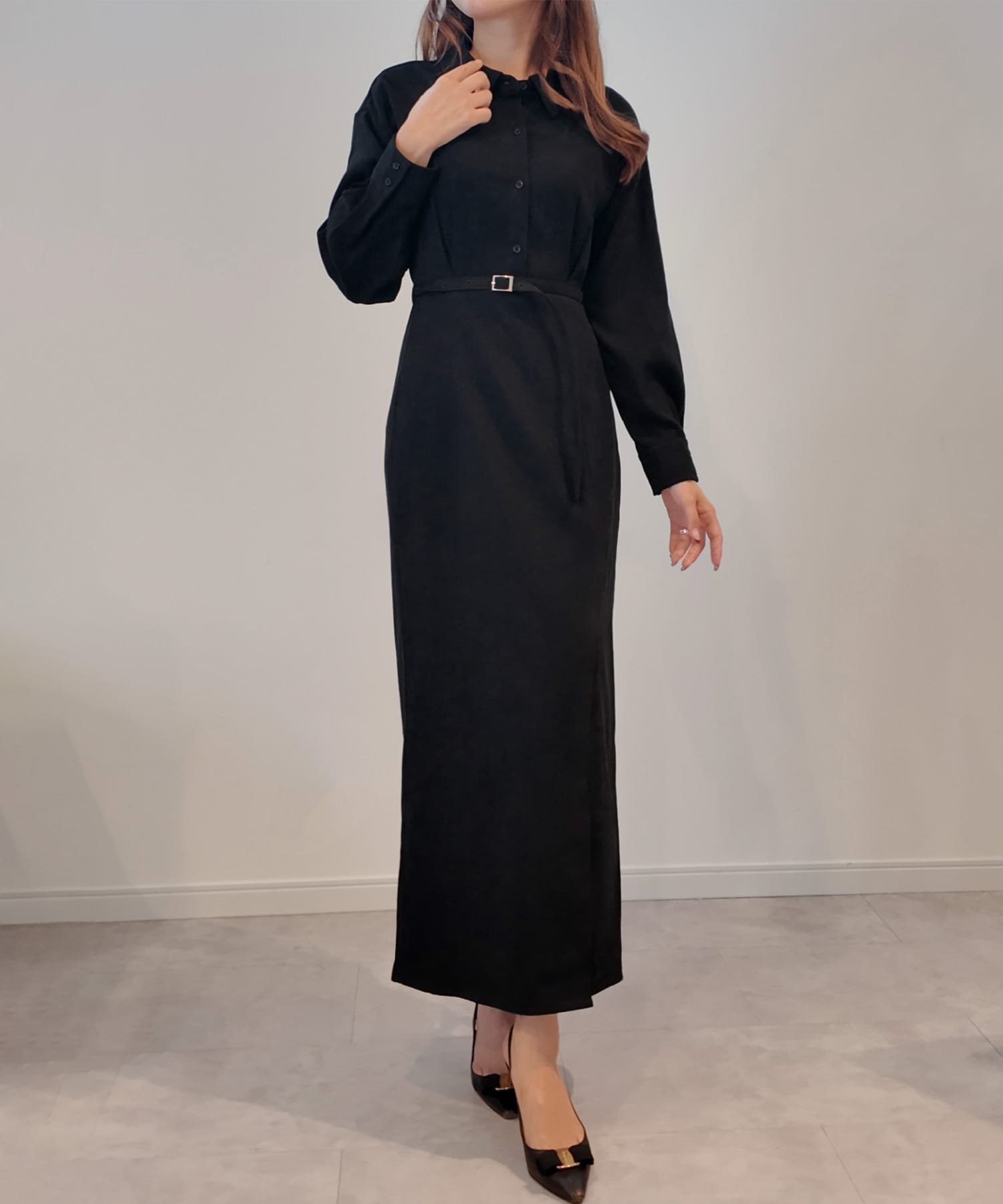 【ジュノア/JUNOAH】の微起毛ウエストベルトシャツワンピース インテリア・キッズ・メンズ・レディースファッション・服の通販 founy(ファニー) 　ファッション　Fashion　レディースファッション　Fashion for Women　ワンピース　Dresses　シャツワンピース / 1枚で着映えコーデ　Shirt Dresses　ベルト&ウエストマーク　Belts & Waist Accessories　ブラック|ID: prp329100004754943 ipo3291000000034393017