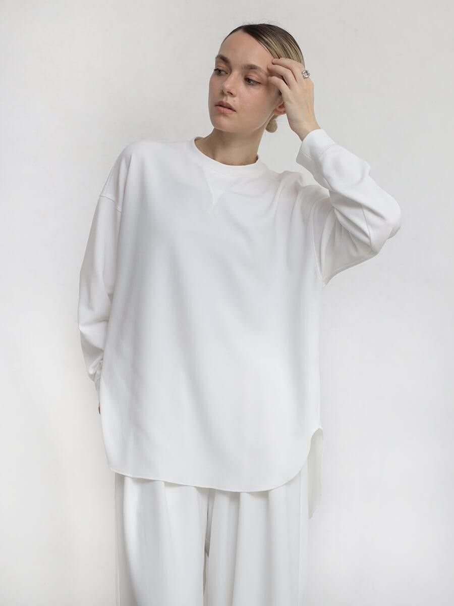 【ラシュッド/LASUD】のストレッチオーバーカットソー インテリア・キッズ・メンズ・レディースファッション・服の通販 founy(ファニー) ファッション Fashion レディースファッション Fashion for Women トップス・カットソー Cut & Sew Tops カットソー・ベーシックTシャツ Cut-and-Sewn Tops / Stretch Tees & Basics ストレッチ Stretch, Stretchy Fabric スリット Slit, Slit Detail ヘムライン Hemline, Bottom Cut エレガント 上品 Elegant ホワイト|ID: prp329100004755064 ipo3291000000034714245