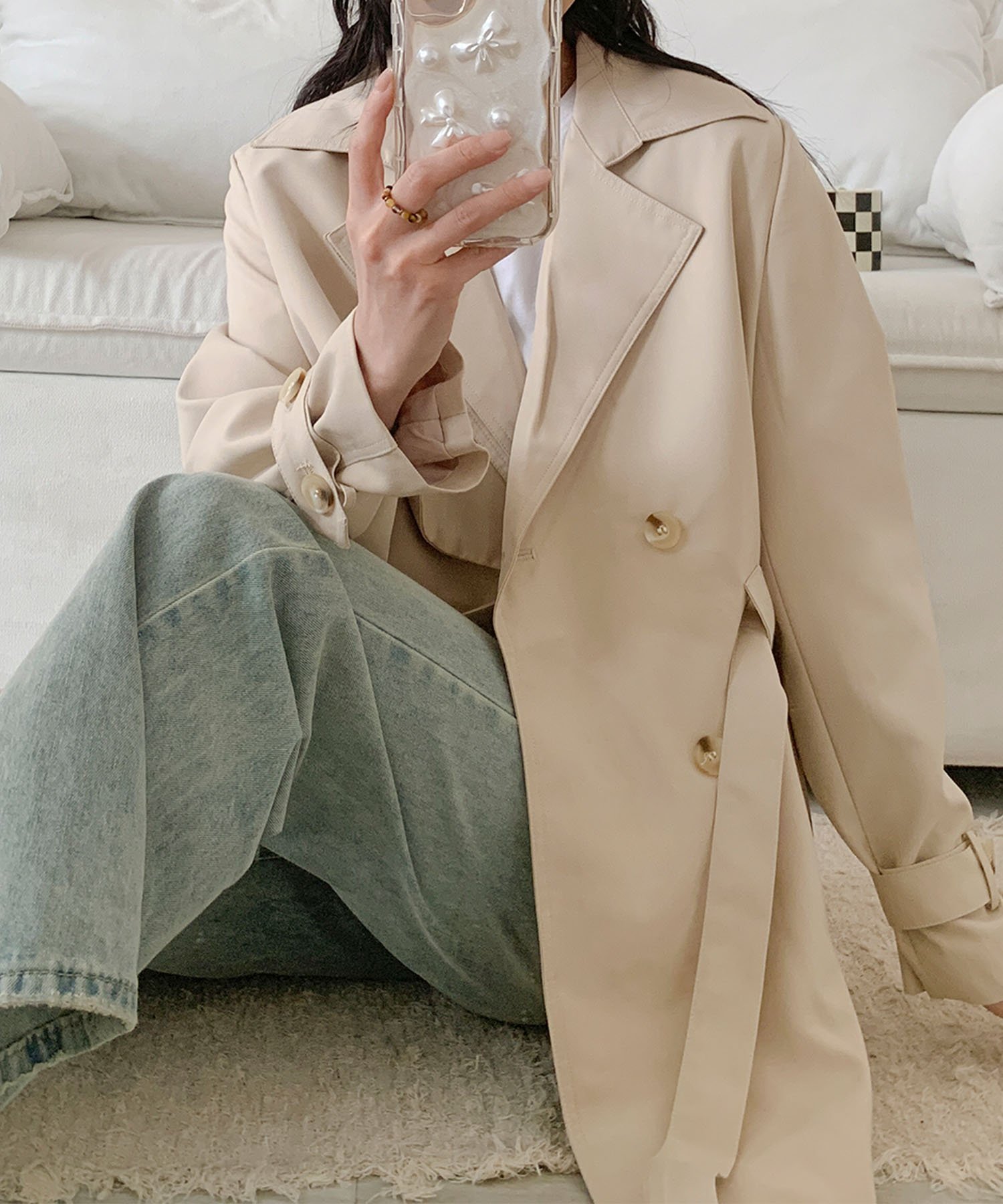 【アイモハ/aimoha】の【BANICO】トレンチコート(ベルト付き) インテリア・キッズ・メンズ・レディースファッション・服の通販 founy(ファニー) 　ファッション　Fashion　レディースファッション　Fashion for Women　アウター　Coat / Outerwear Collection　コート・ロングコート・ピーコート　Long Coats, Peacoats & More　トレンチコート / 春秋の定番アウター　Trench Coats　ベルト&ウエストマーク　Belts & Waist Accessories　シンプル　Simple, Minimal　スタイリッシュ　Stylish, Fashionable　デニム　Denim, Jeans Material　ライトベージュ|ID: prp329100004755091 ipo3291000000034394243