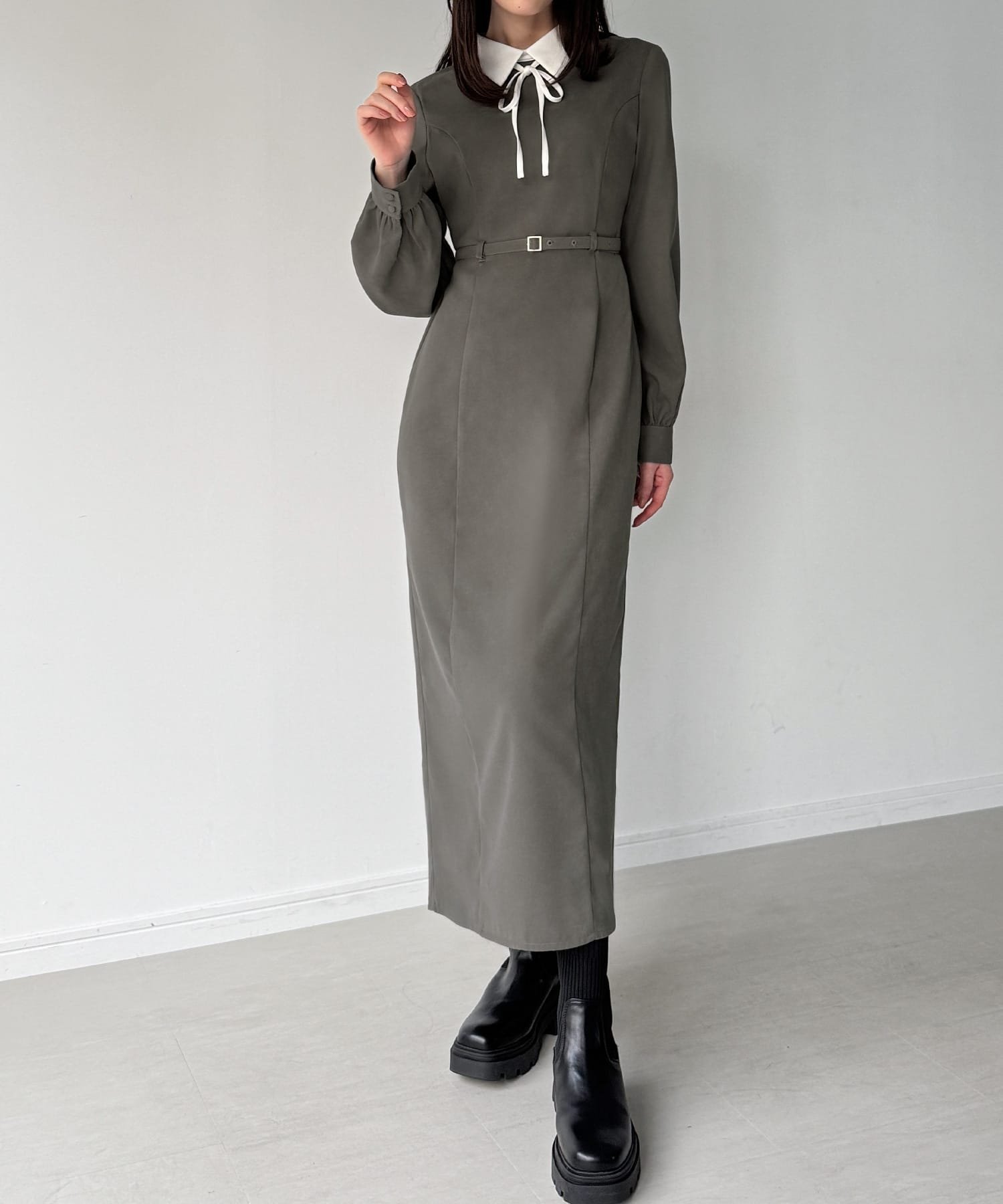 【ジュノア/JUNOAH】の薄手ピーチスキンドッキングIラインワンピース インテリア・キッズ・メンズ・レディースファッション・服の通販 founy(ファニー) ファッション Fashion レディースファッション Fashion for Women ワンピース Dresses グレー|ID: prp329100004755170 ipo3291000000034395298