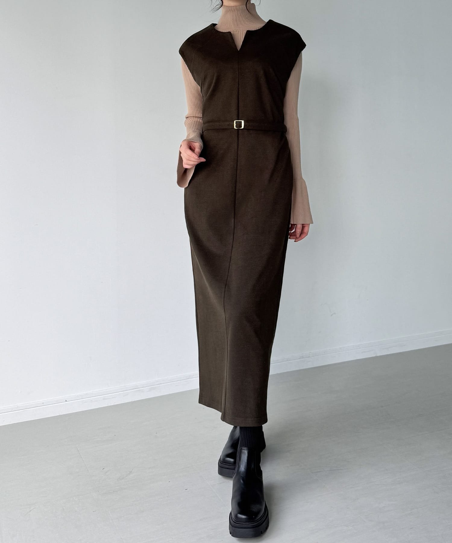 【ジュノア/JUNOAH】のキーネックIラインロングワンピース インテリア・キッズ・メンズ・レディースファッション・服の通販 founy(ファニー) ファッション Fashion レディースファッション Fashion for Women ワンピース Dresses ブラウン|ID: prp329100004755172 ipo3291000000034395305