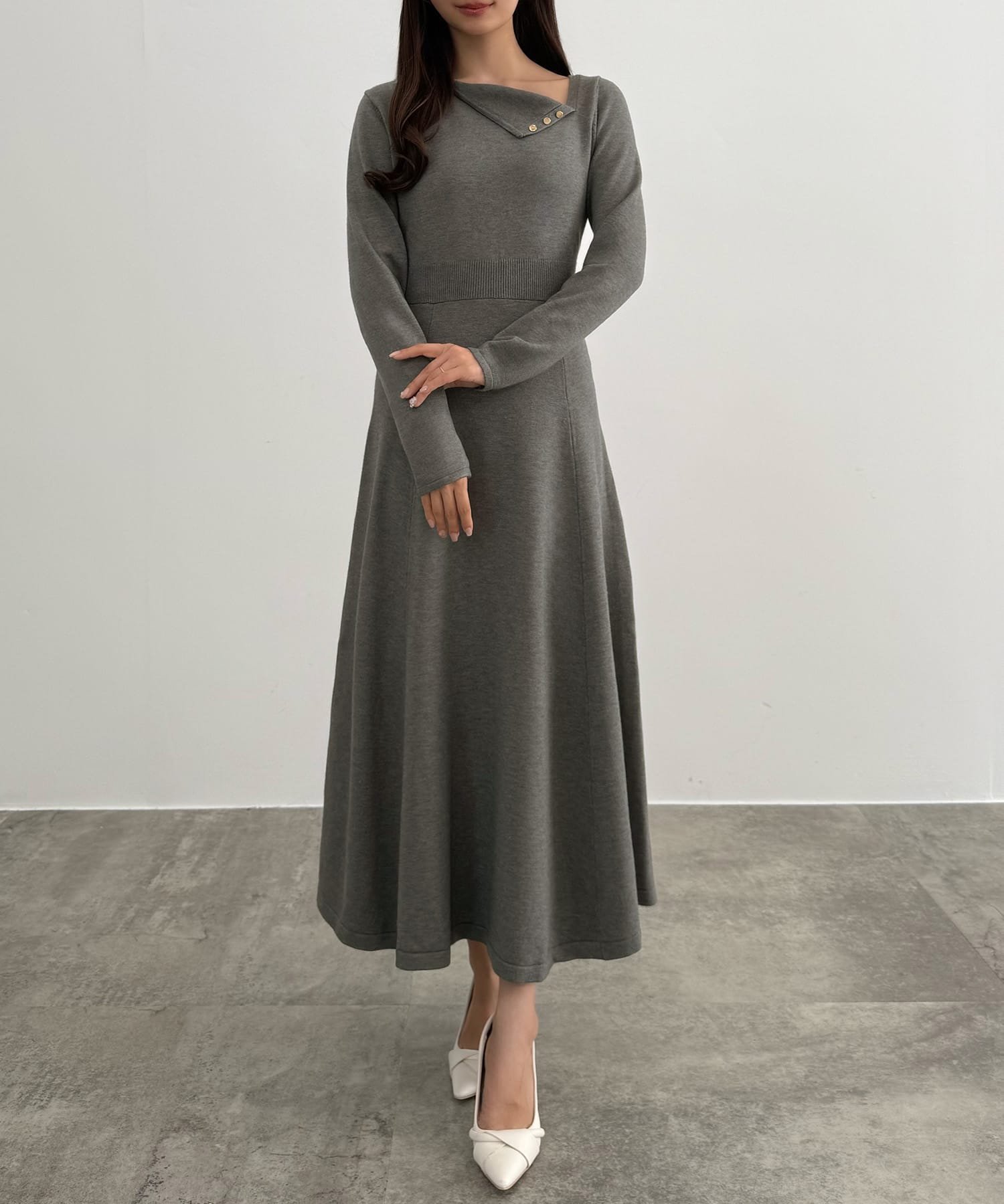 【ジュノア/JUNOAH】のCENEA アシンメトリーネックニットワンピース インテリア・キッズ・メンズ・レディースファッション・服の通販 founy(ファニー) ファッション Fashion レディースファッション Fashion for Women ワンピース Dresses ニットワンピース Knit Dresses チャコール|ID: prp329100004755175 ipo3291000000034395320