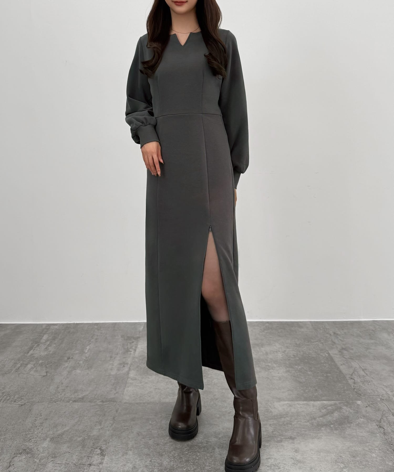 【ジュノア/JUNOAH】のCENEA 裏起毛裾ファスナーIラインワンピース インテリア・キッズ・メンズ・レディースファッション・服の通販 founy(ファニー) ファッション Fashion レディースファッション Fashion for Women ワンピース Dresses チャコール|ID: prp329100004755176 ipo3291000000034395328