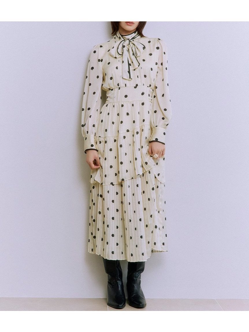【リリーブラウン/Lily Brown】の2wayボウタイプリーツワンピース インテリア・キッズ・メンズ・レディースファッション・服の通販 founy(ファニー) 　ファッション　Fashion　レディースファッション　Fashion for Women　ワンピース　Dresses　クラシカル　Classical, Vintage-Inspired　サテン　Satin, Glossy Fabric　スマート　Smart, Elegant　ドット　Polka Dot, Dot Pattern　フェミニン　Feminine, Girly　プリント　Print, Printed Pattern　プリーツ　Pleats, Pleated　リボン　Ribbon, Bow　エレガント 上品　Elegant　DOT[934]|ID: prp329100004755179 ipo3291000000034552425