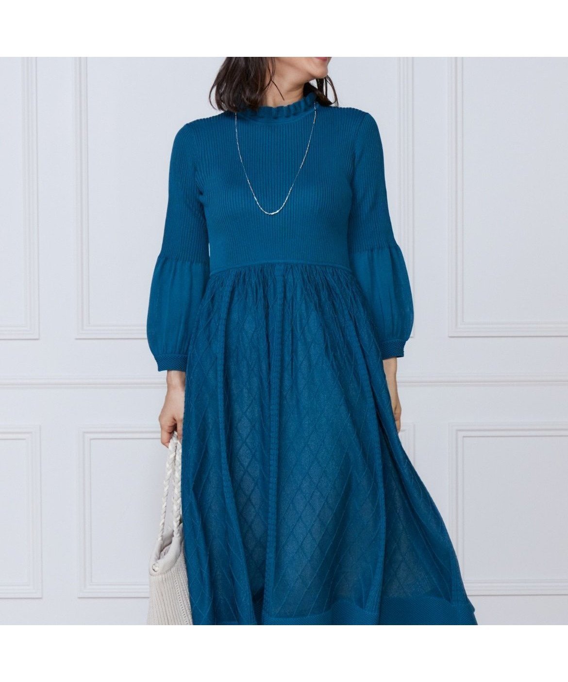 【イネド/INED】のシアーアーガイル長袖ワンピース インテリア・キッズ・メンズ・レディースファッション・服の通販 founy(ファニー) 　ファッション　Fashion　レディースファッション　Fashion for Women　ワンピース　Dresses　おすすめ　Recommended / Our Picks　シアー　Sheer, See-Through　シャドー　Shadow, Subtle Pattern　ジャケット　Jacket, Outerwear　スマート　Smart, Elegant　フィット　Fit, Slim Fit　フリル　Frill, Ruffle　フレア　Flare, Flared　ペチコート　Petticoat, Underskirt　長袖　Long Sleeve, Full Sleeve　キミドリ|ID: prp329100004755186 ipo3291000000034395370