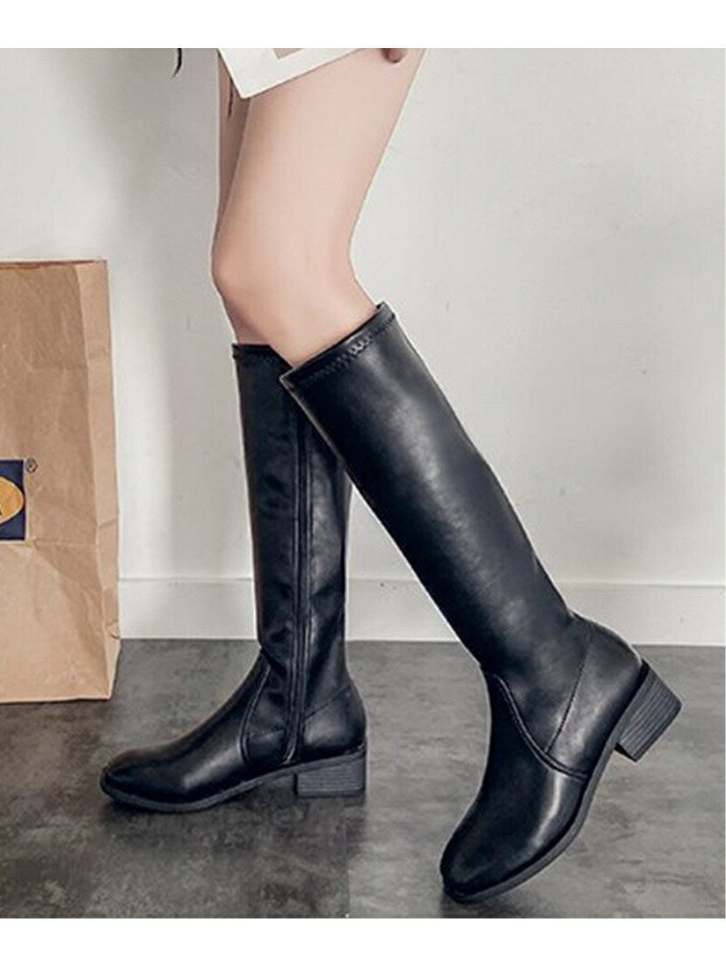 【ジュノア/JUNOAH】のサイドファスナーロングブーツ インテリア・キッズ・メンズ・レディースファッション・服の通販 founy(ファニー) 　ファッション　Fashion　レディースファッション　Fashion for Women　ブラック|ID: prp329100004755284 ipo3291000000034623819