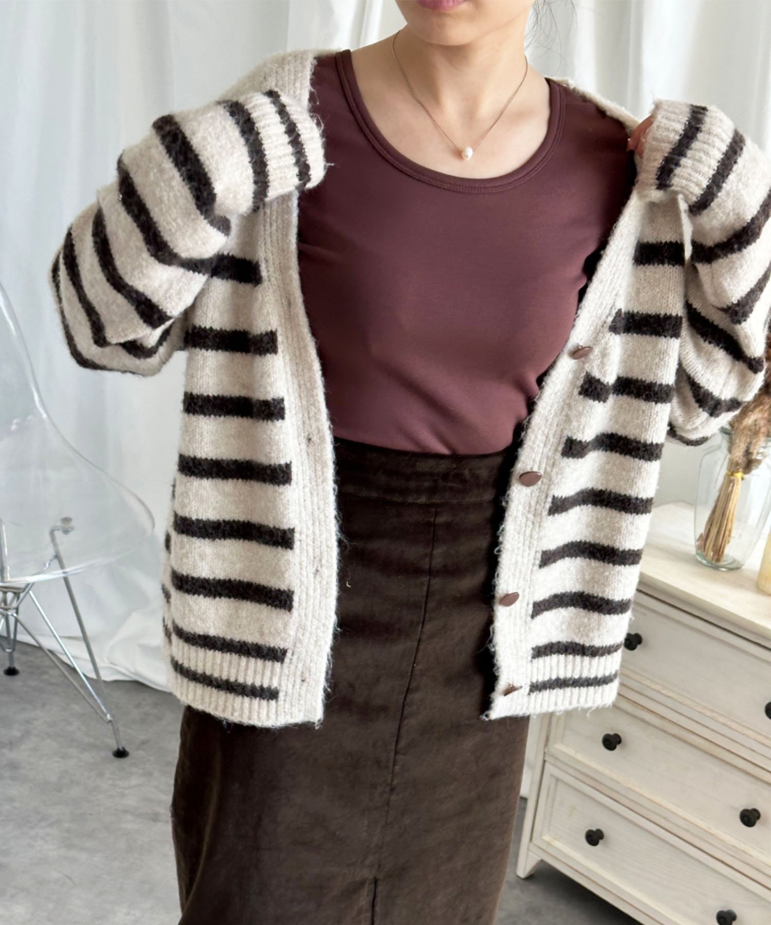 【アイモハ/aimoha】のaimoha/Uネック裏ボアインナートップス インテリア・キッズ・メンズ・レディースファッション・服の通販 founy(ファニー) 　ファッション　Fashion　レディースファッション　Fashion for Women　トップス・カットソー　Cut & Sew Tops　おすすめ　Recommended / Our Picks　インナー　Innerwear　フィット　Fit, Slim Fit　ブラウン|ID: prp329100004755825 ipo3291000000034498118