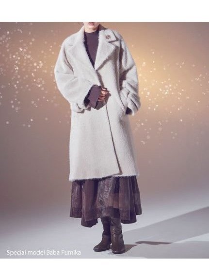 【スナイデル/SNIDEL】のブローチ付きシャギーロングコート インテリア・キッズ・メンズ・レディースファッション・服の通販 founy(ファニー) 　ファッション　Fashion　レディースファッション　Fashion for Women　アウター　Coat / Outerwear Collection　コート・ロングコート・ピーコート　Long Coats, Peacoats & More　ウェーブ　Wavy Pattern　エレガント 上品　Elegant　今季　This Season, Current Season　ストレート　Straight, Straight Cut　スマート　Smart, Elegant　トレンド　Trend, Trending Now　フロント　Front, Front Design　ブローチ　Brooch, Pin Brooch　ポケット　Pocket, Pocket Detail　おすすめ　Recommended / Our Picks　LBEG[035]|ID: prp329100004756066 ipo3291000000034403275