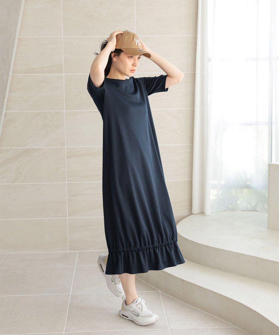 【ドノバン/DONOBAN】のフリルヘムワンピ インテリア・キッズ・メンズ・レディースファッション・服の通販 founy(ファニー) 　ファッション　Fashion　レディースファッション　Fashion for Women　ワンピース　Dresses　シンプル　Simple, Minimal　ポケット　Pocket, Pocket Detail　リラックス　Relax, Relaxed Fit　おすすめ　Recommended / Our Picks　ネイビー|ID: prp329100004756071 ipo3291000000034403308