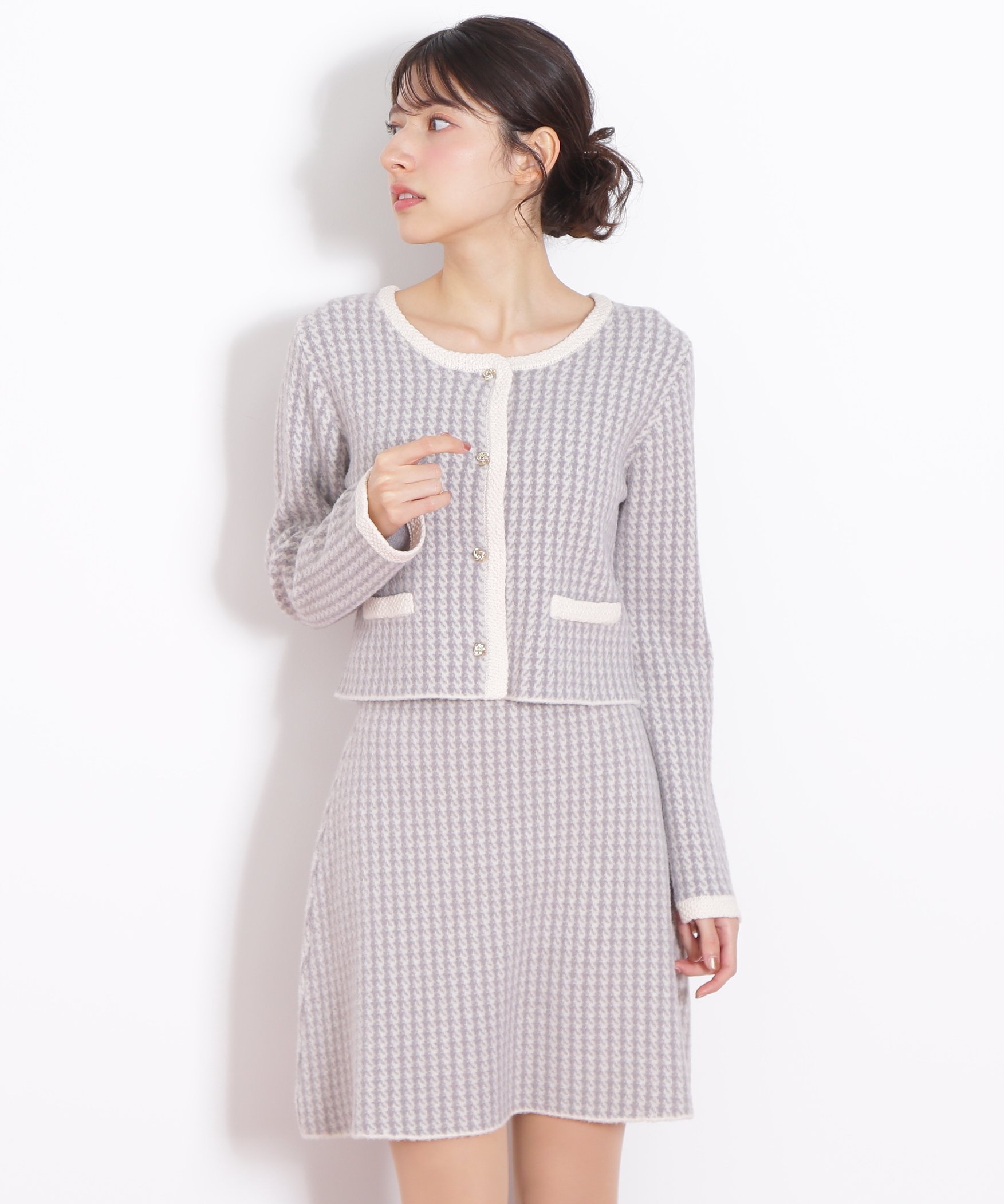 【ジルバイジルスチュアート/JILL by JILLSTUART】の千鳥ジャガードニットセットアップ インテリア・キッズ・メンズ・レディースファッション・服の通販 founy(ファニー) ファッション Fashion レディースファッション Fashion for Women トップス・カットソー Cut & Sew Tops ニット Knit Tops & Sweaters ジャケット Jacket, Outerwear ストレート Straight, Straight Cut スマート Smart, Elegant セットアップ Set-Up, Coordinated Outfit トリミング Trimming, Decorative Edge フレア Flare, Flared ブレード Braid, Decorative Trim ミニスカート Mini Skirt, Short Skirt ラベンダー1|ID: prp329100004756093 ipo3291000000034599273