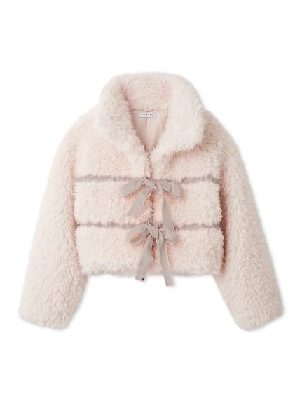 【スナイデル/SNIDEL】のSustainableリボンボアショートコート インテリア・キッズ・メンズ・レディースファッション・服の通販 founy(ファニー) 　ファッション　Fashion　レディースファッション　Fashion for Women　アウター　Coat / Outerwear Collection　コート・ロングコート・ピーコート　Long Coats, Peacoats & More　ウェーブ　Wavy Pattern　ショート　Short, Short Length　シンプル　Simple, Minimal　スタンド　Stand Collar, Upright Stand　スマート　Smart, Elegant　トレンド　Trend, Trending Now　フロント　Front, Front Design　ベロア　Velour, Soft Velvet　ボトム　Bottoms, Lower Wear　リボン　Ribbon, Bow　おすすめ　Recommended / Our Picks　エレガント 上品　Elegant　LPNK[061]|ID: prp329100004756117 ipo3291000000034403742