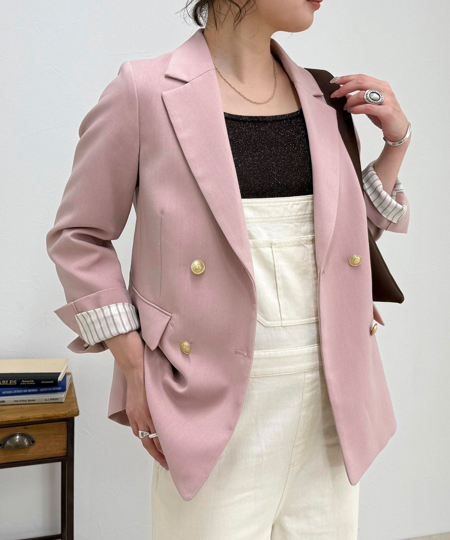 【フレディ&グロスター/FREDY&GLOSTER】のダブルブレストジャケット インテリア・キッズ・メンズ・レディースファッション・服の通販 founy(ファニー) 　ファッション　Fashion　レディースファッション　Fashion for Women　アウター　Coat / Outerwear Collection　レディースジャケット・軽アウター　Jackets　2025年　2025　2025-2026秋冬・A/W　Autumn/Winter 2025–26 AW25–26　シンプル　Simple, Minimal　デニム　Denim, Jeans Material　トレンド　Trend, Trending Now　今季　This Season, Current Season　定番　Standard, Basic Item　ベビーピンク|ID: prp329100004756136 ipo3291000000034509254