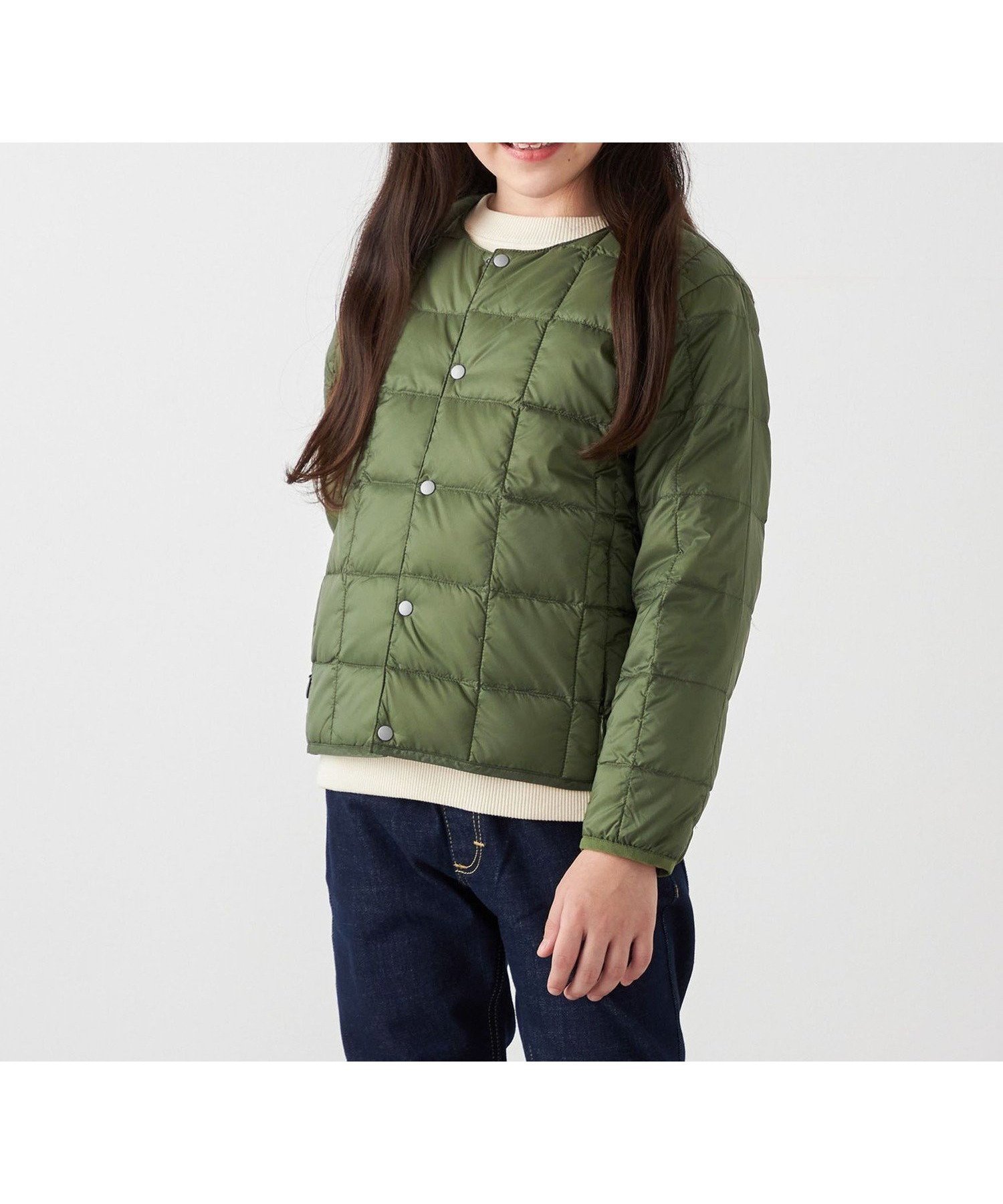 【シップス/SHIPS / KIDS】のTAION クルーネック ボタン ダウン カーディガン インテリア・キッズ・メンズ・レディースファッション・服の通販 founy(ファニー) 　ファッション　Fashion　キッズファッション　Fashion for Kids　インナー　Innerwear　カーディガン　Cardigan, Knitwear　タフタ　Taffeta, Structured Fabric　ダウン　Down, Puffer　パーカー　Hoodie, Parka　定番　Standard, Basic Item　軽量　Lightweight, Ultra Light　オリーブ|ID: prp329100004756265 ipo3291000000034592620